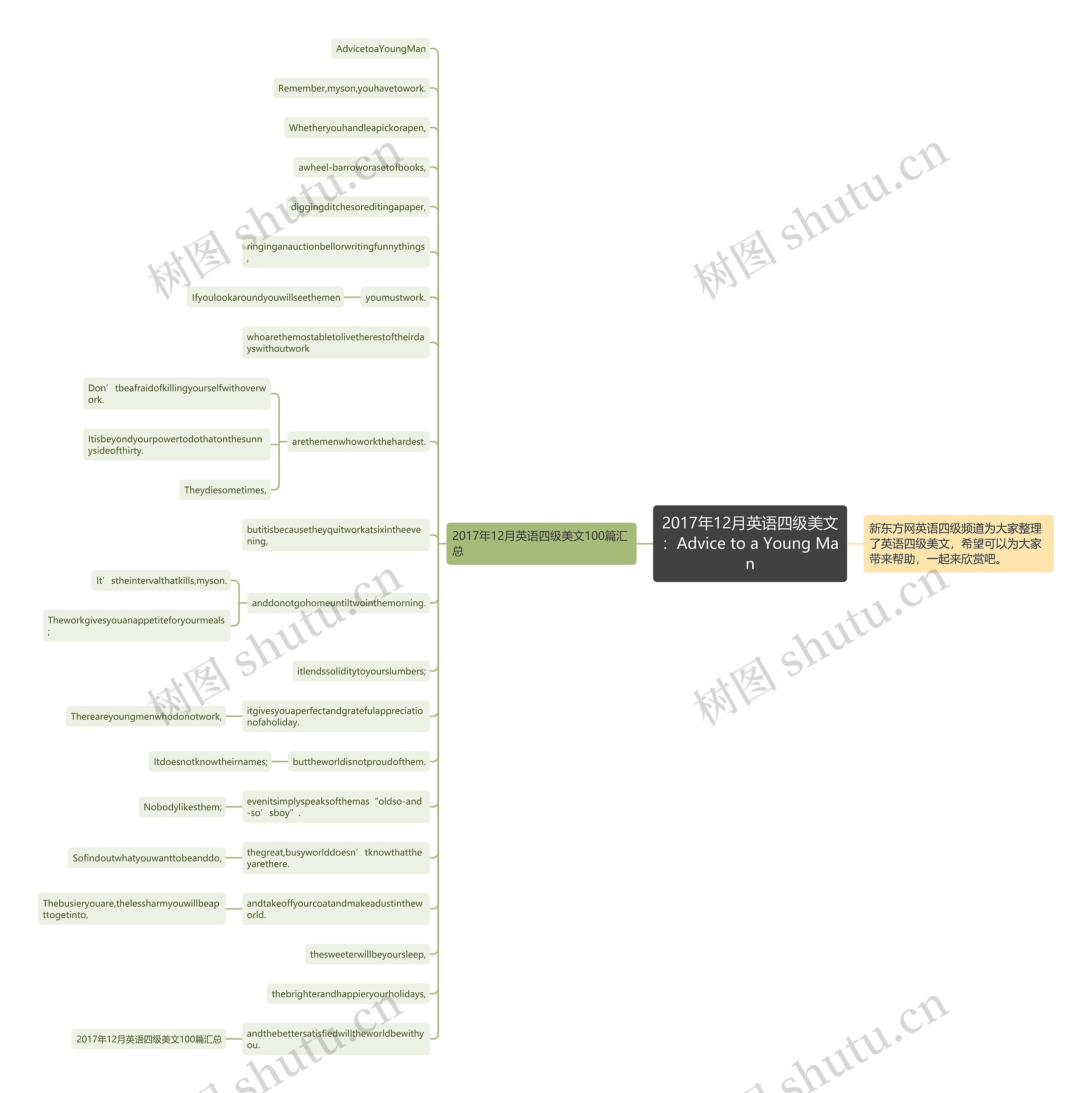 2017年12月英语四级美文：Advice to a Young Man思维导图
