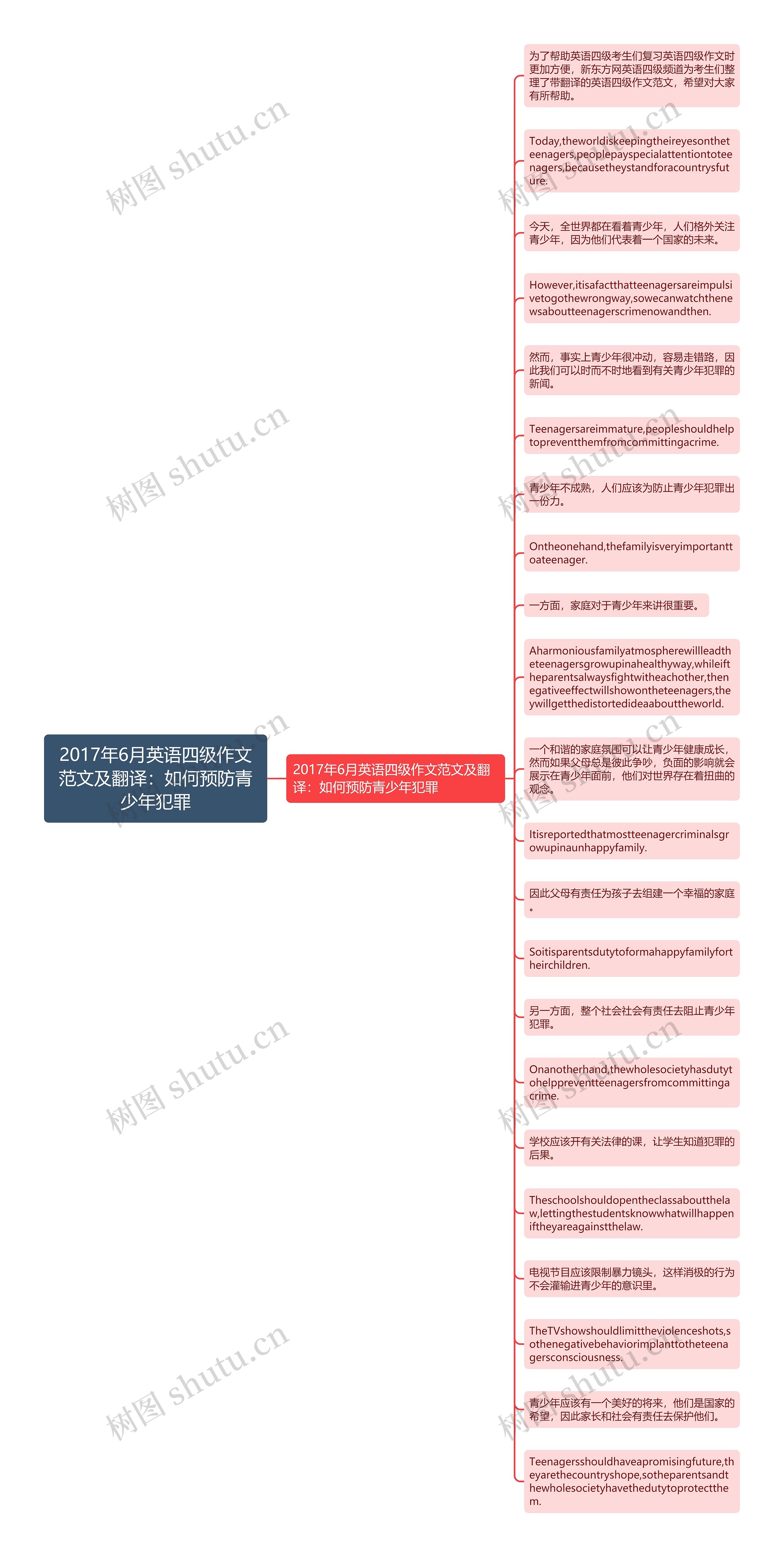 2017年6月英语四级作文范文及翻译：如何预防青少年犯罪思维导图