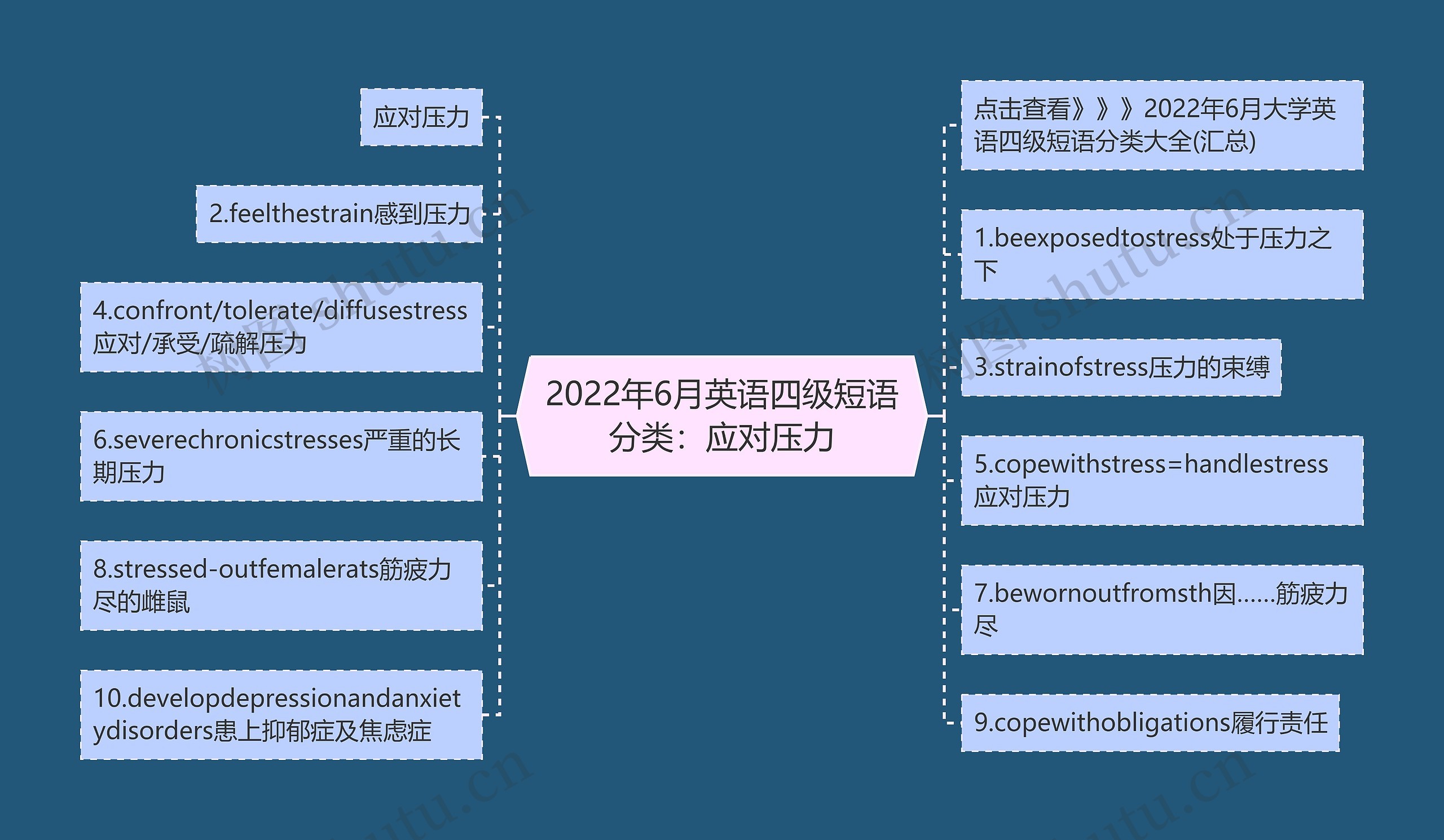 2022年6月英语四级短语分类：应对压力思维导图