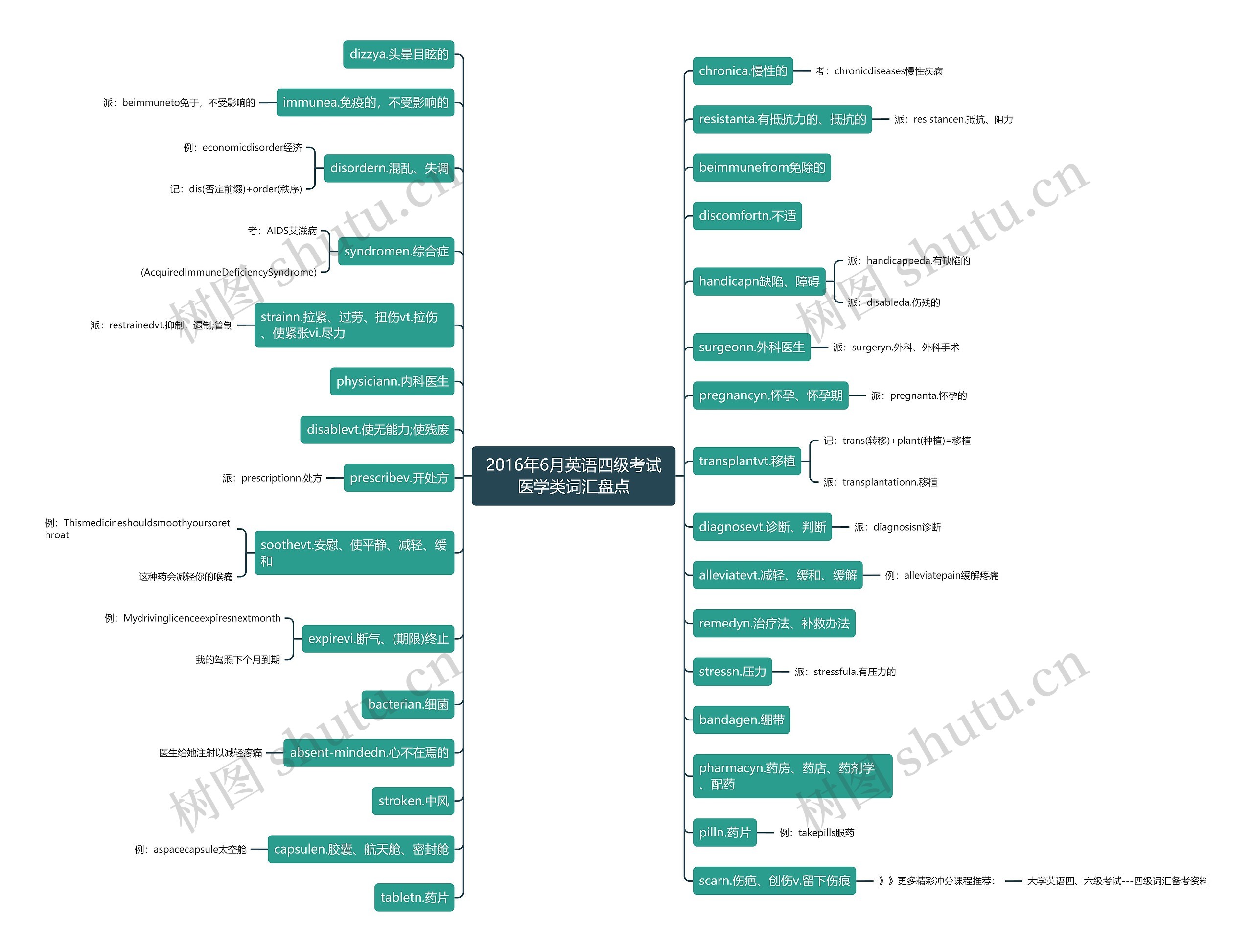 2016年6月英语四级考试医学类词汇盘点思维导图