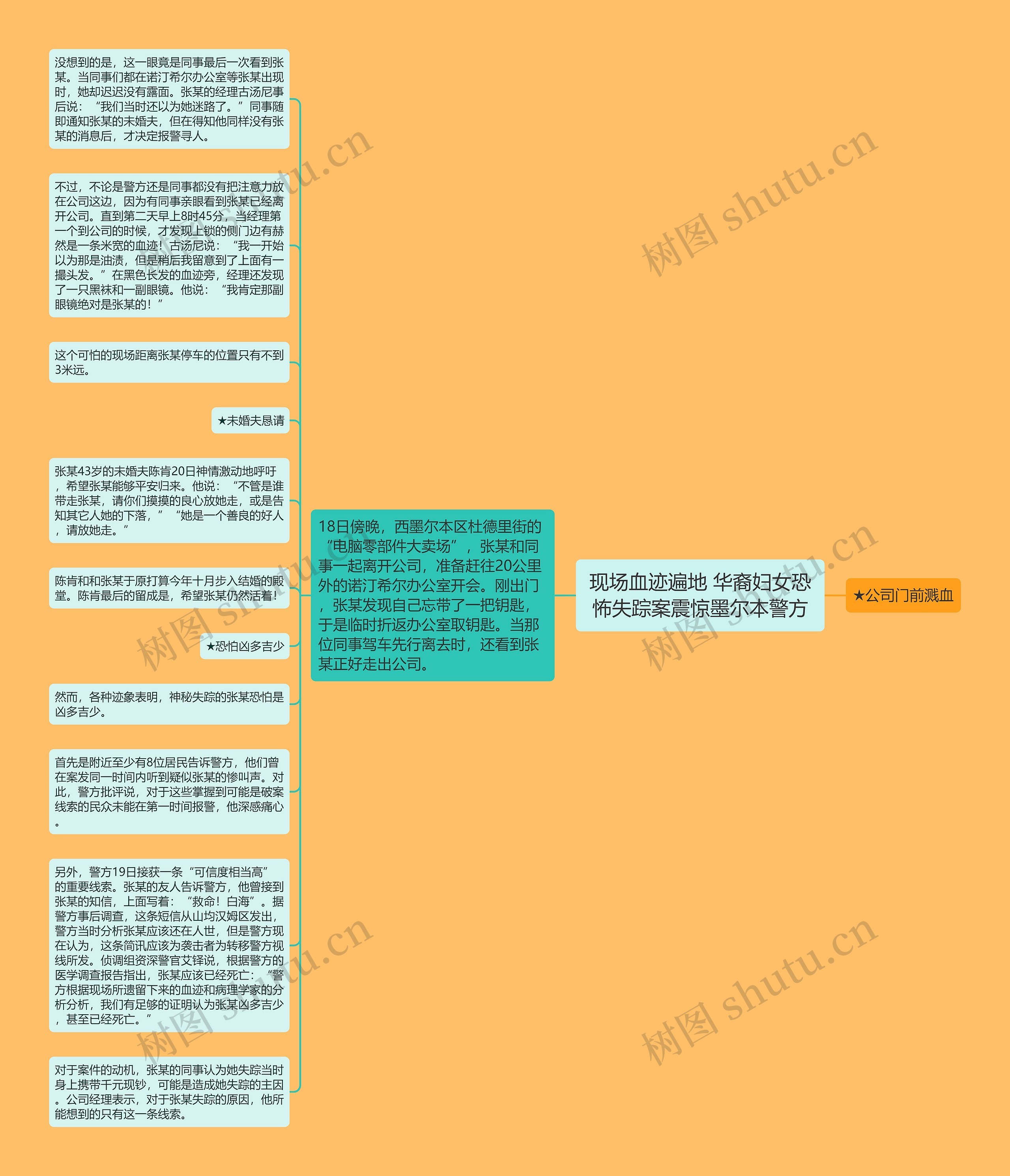 现场血迹遍地 华裔妇女恐怖失踪案震惊墨尔本警方思维导图