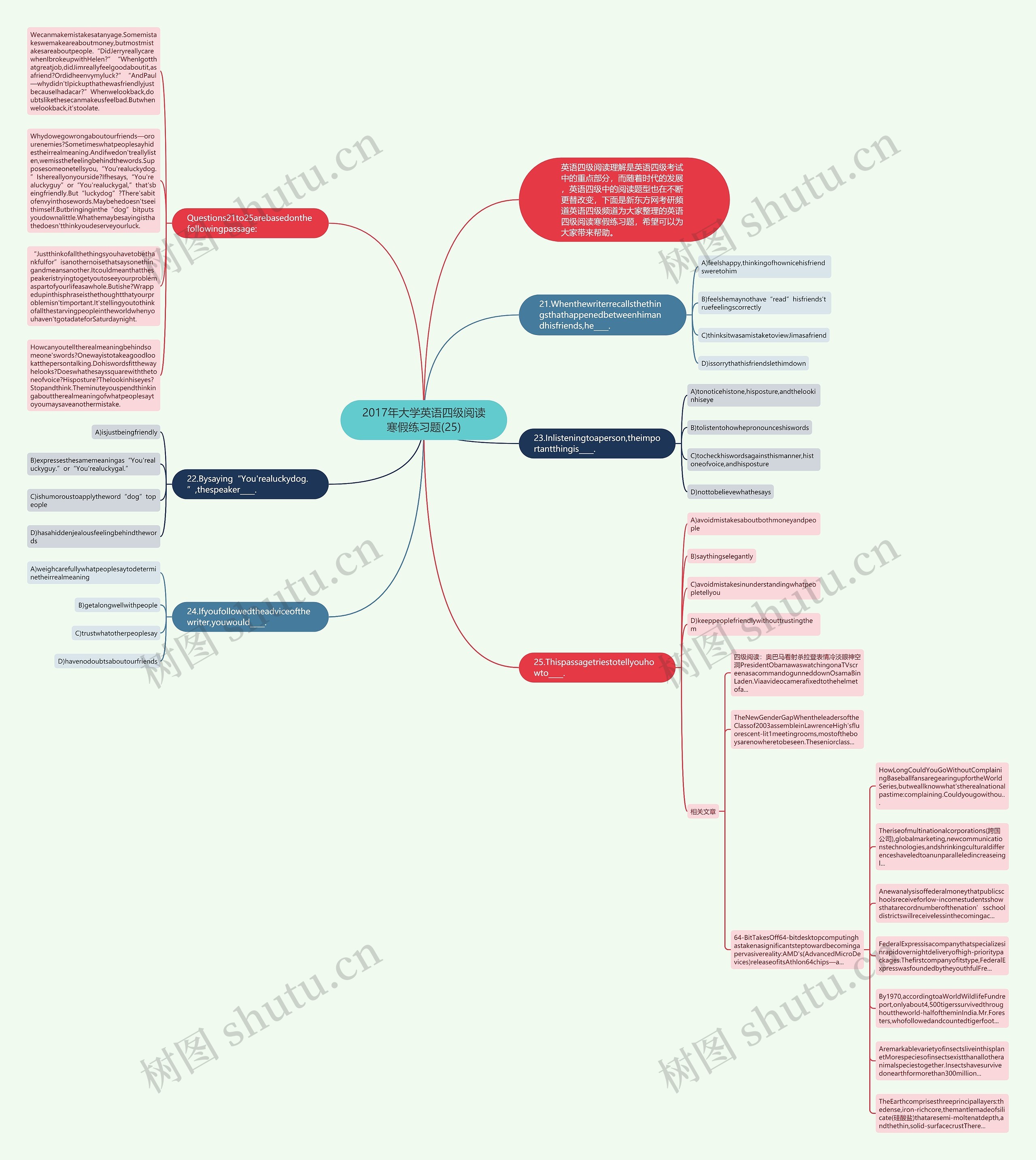 2017年大学英语四级阅读寒假练习题(25)思维导图