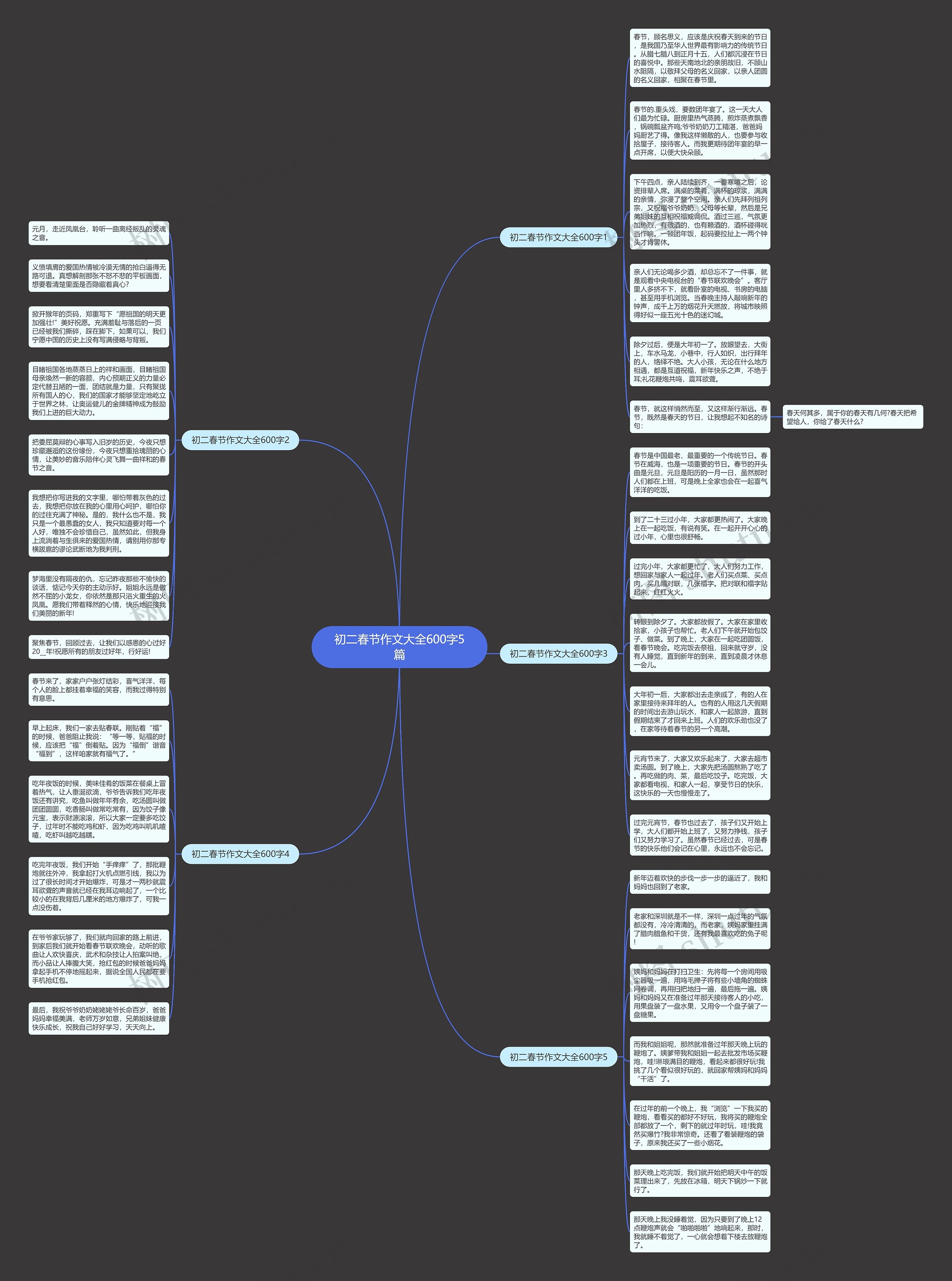 初二春节作文大全600字5篇思维导图