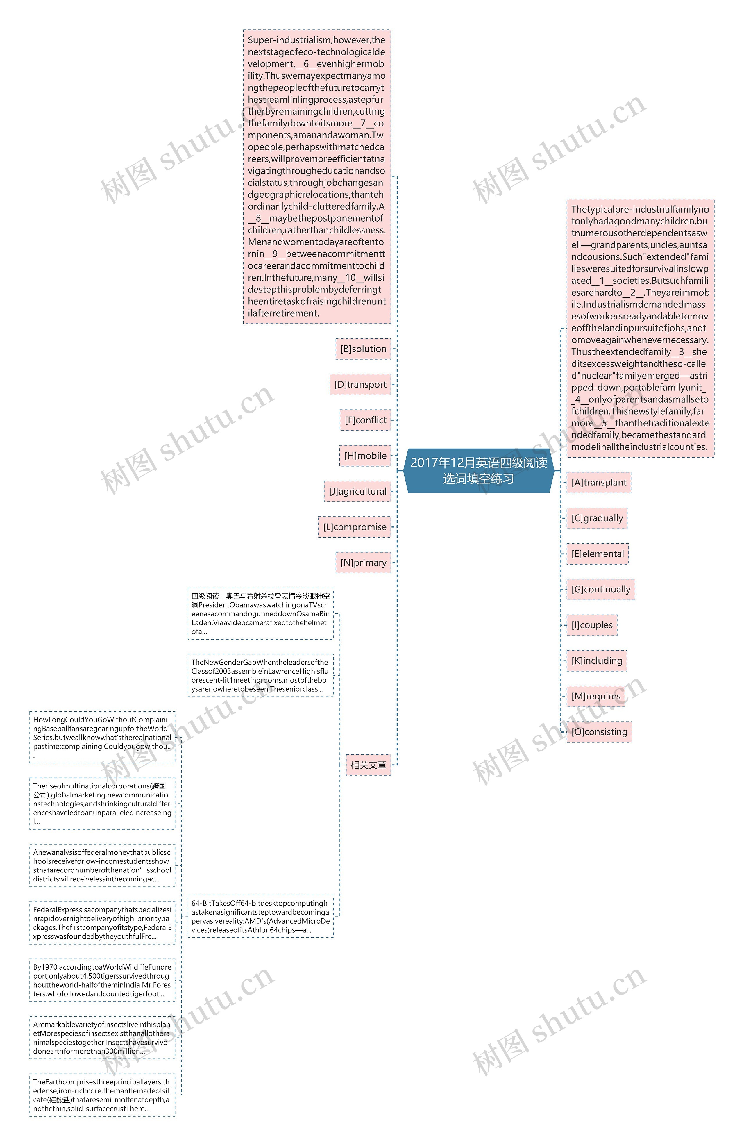 2017年12月英语四级阅读选词填空练习思维导图