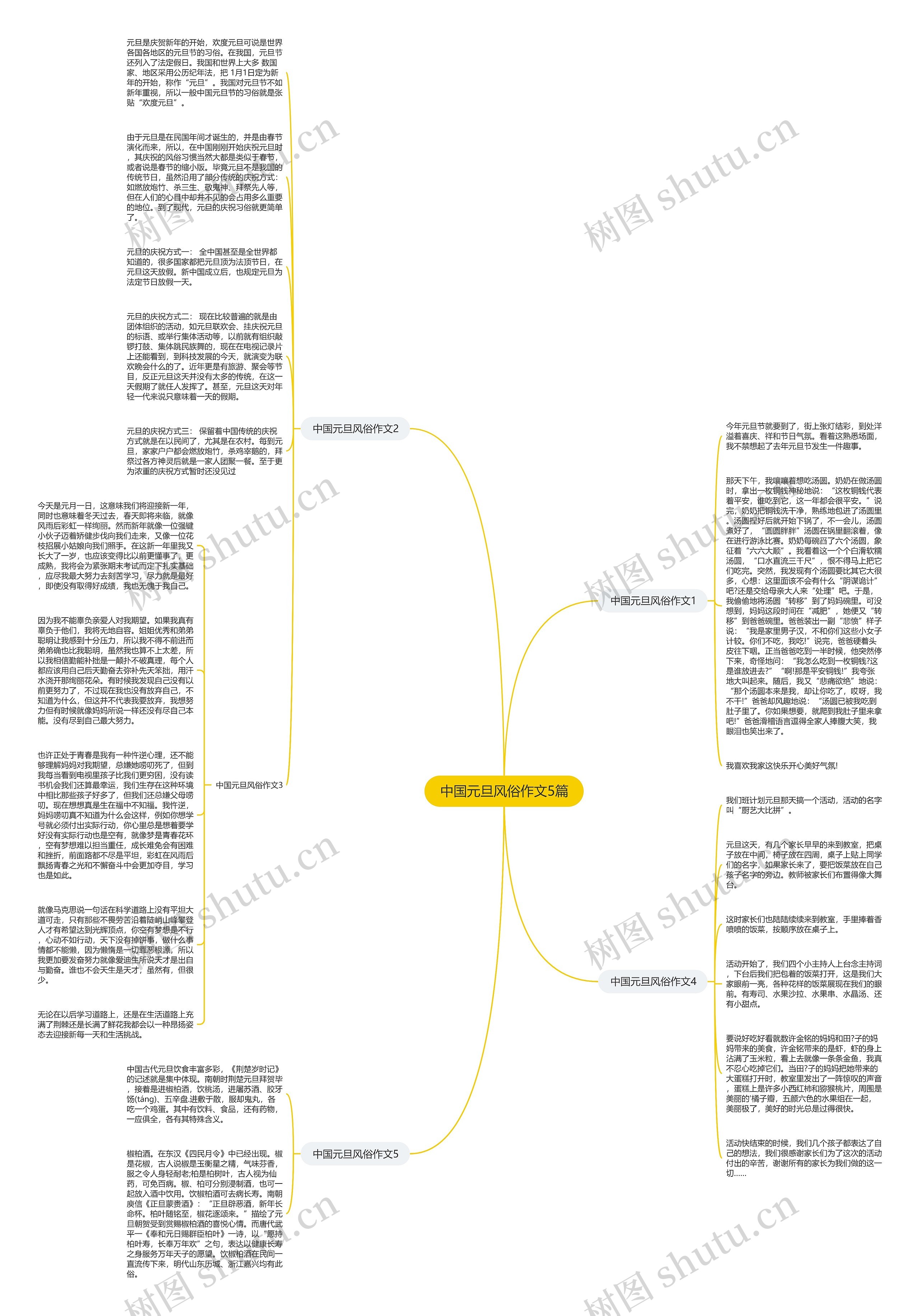 中国元旦风俗作文5篇思维导图