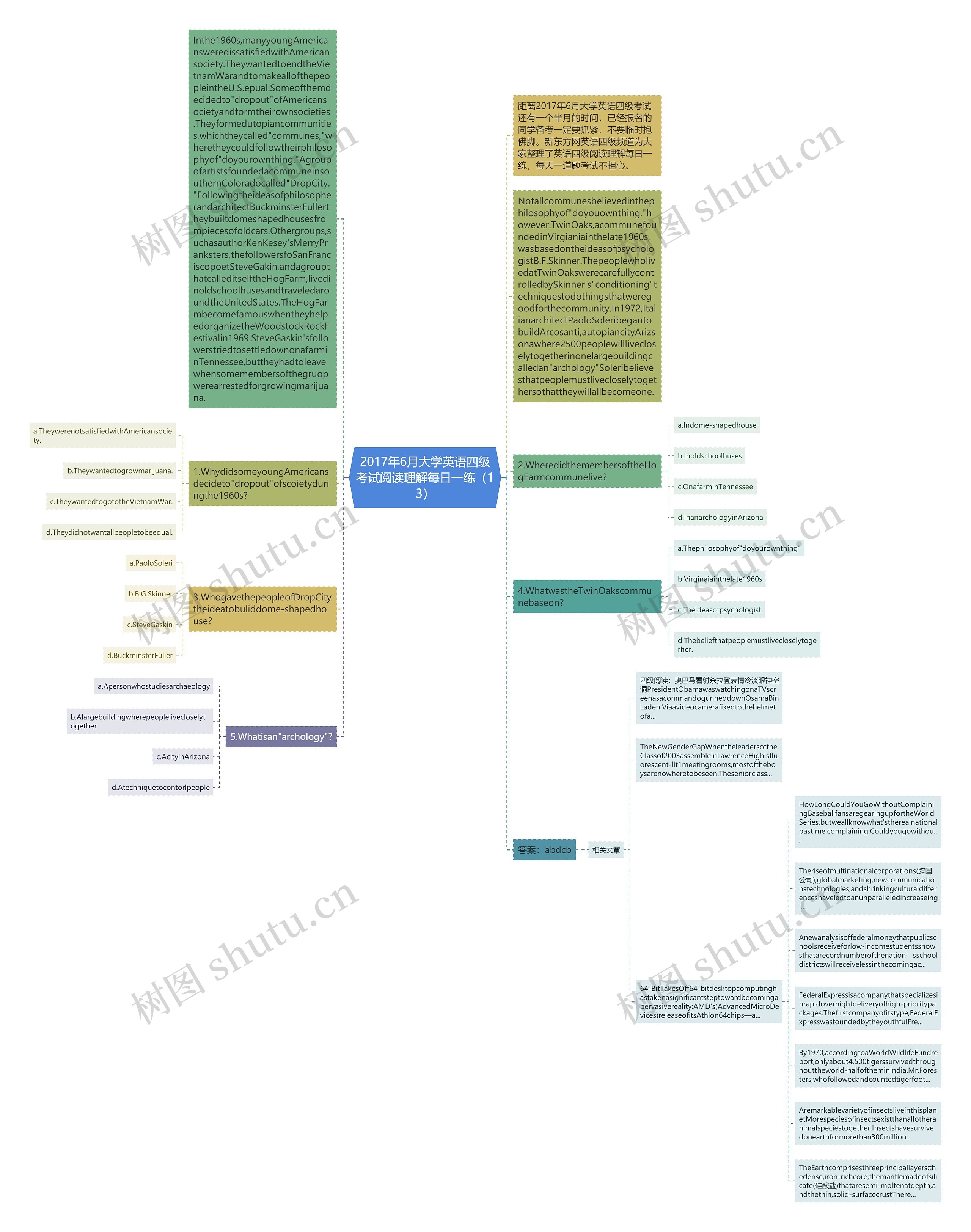 2017年6月大学英语四级考试阅读理解每日一练（13）思维导图