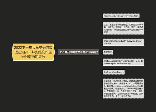 2022下半年大学英语四级语法知识：并列结构作主语时谓语用复数