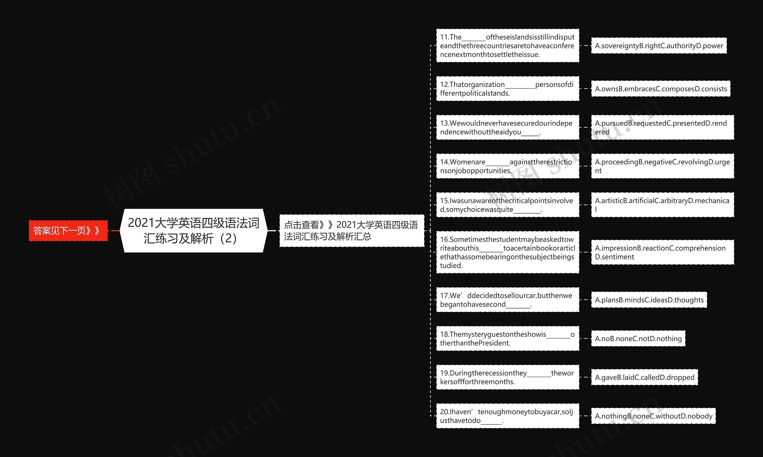 2021大学英语四级语法词汇练习及解析（2）