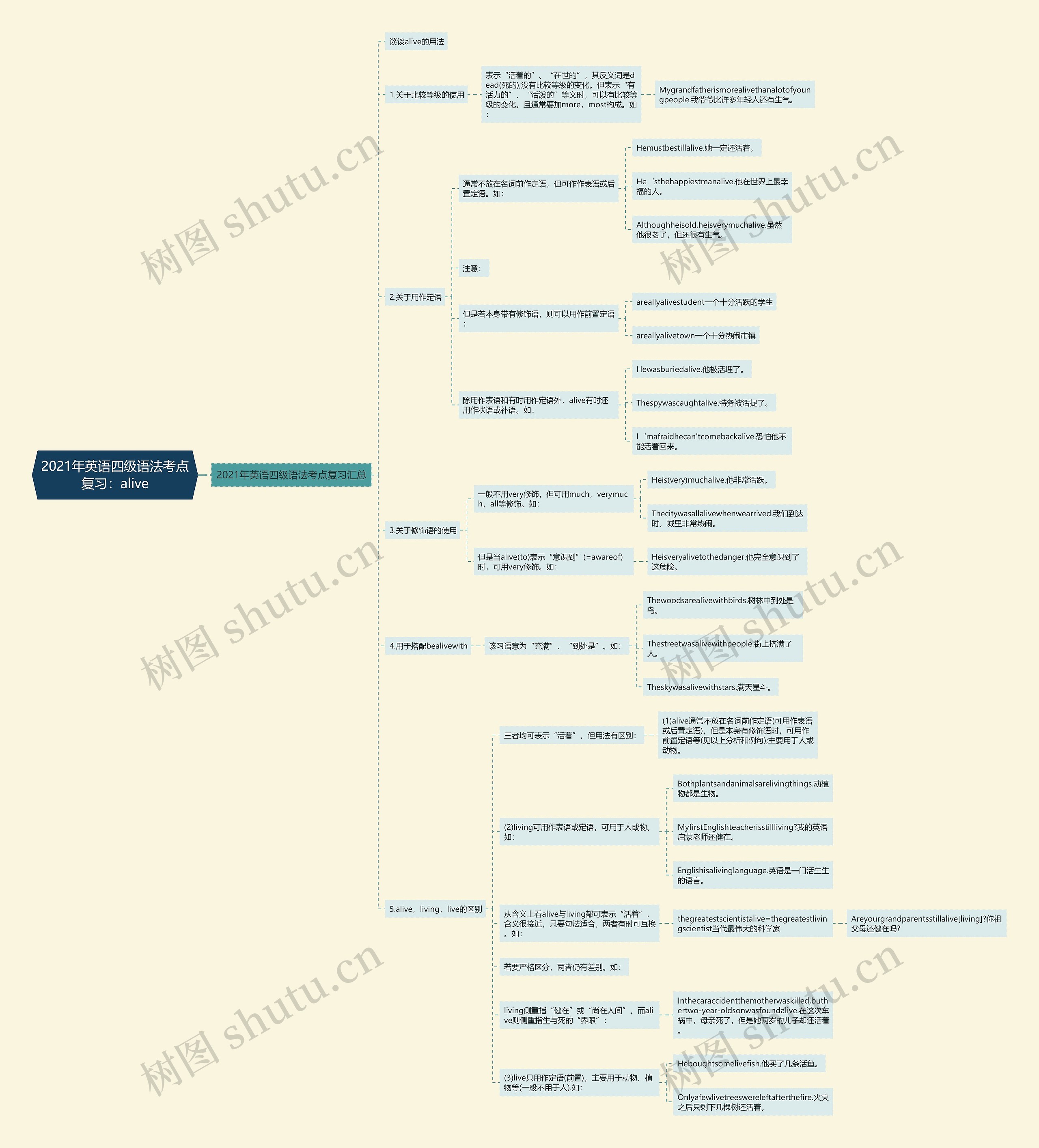 2021年英语四级语法考点复习：alive思维导图