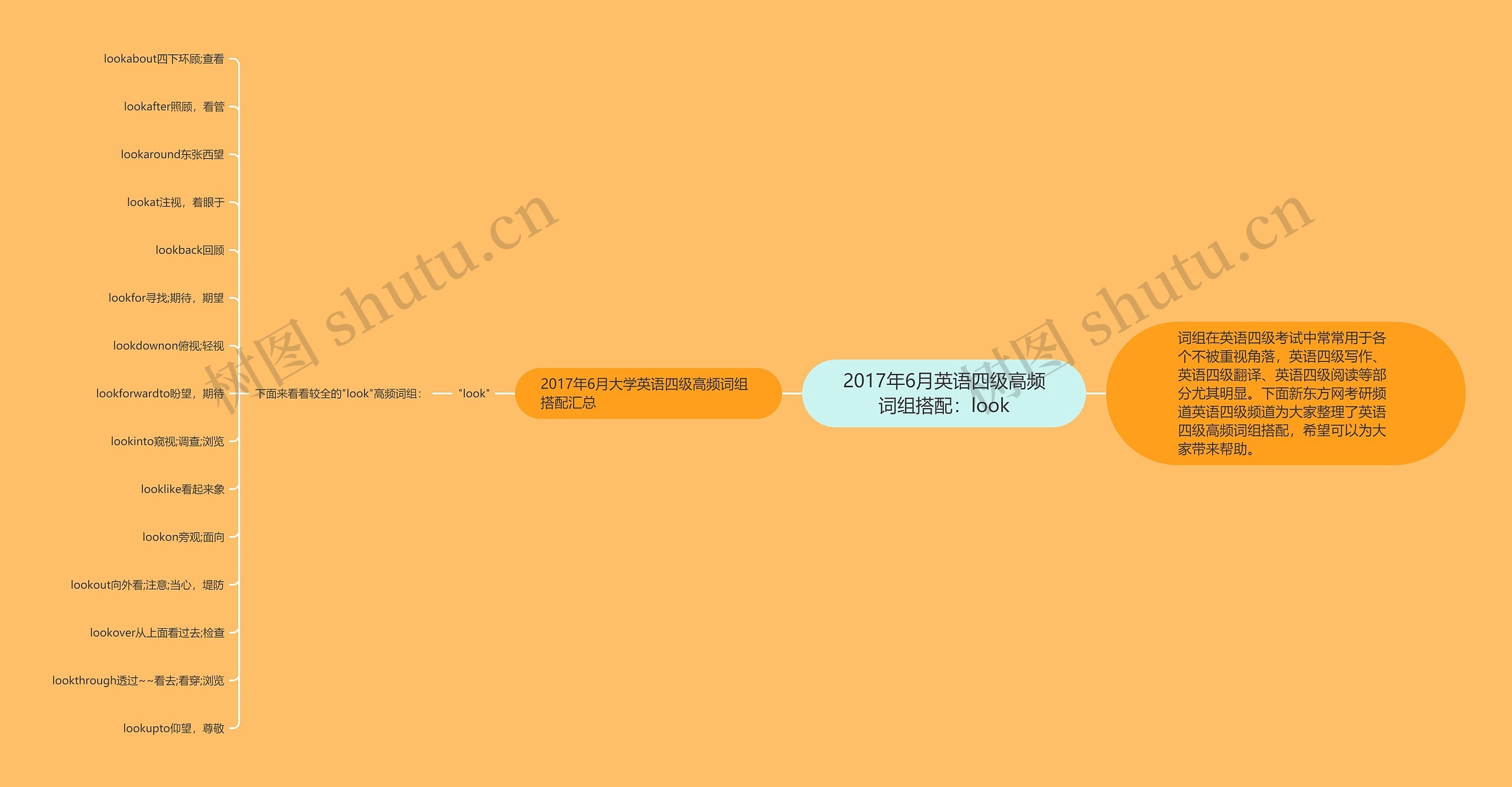 2017年6月英语四级高频词组搭配：look思维导图