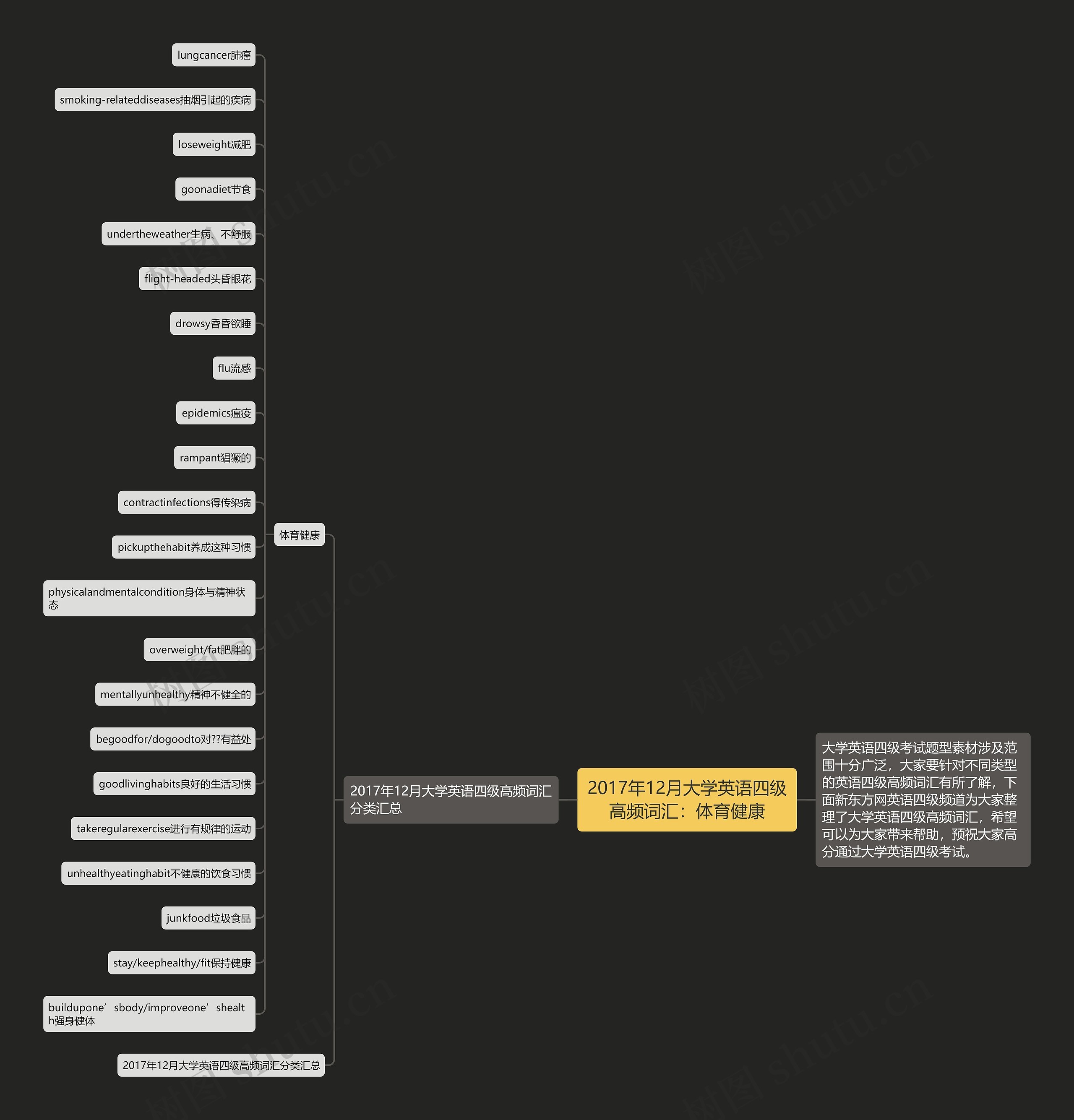 2017年12月大学英语四级高频词汇：体育健康思维导图