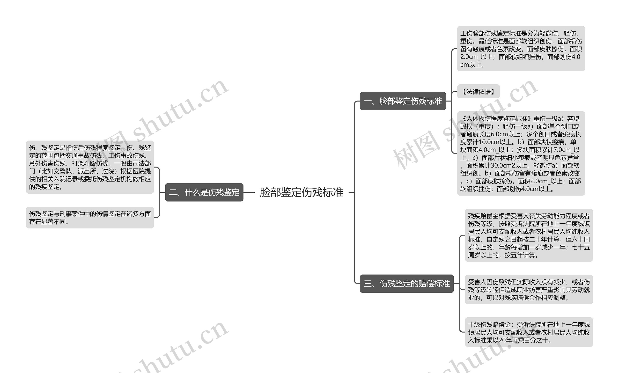 脸部鉴定伤残标准思维导图