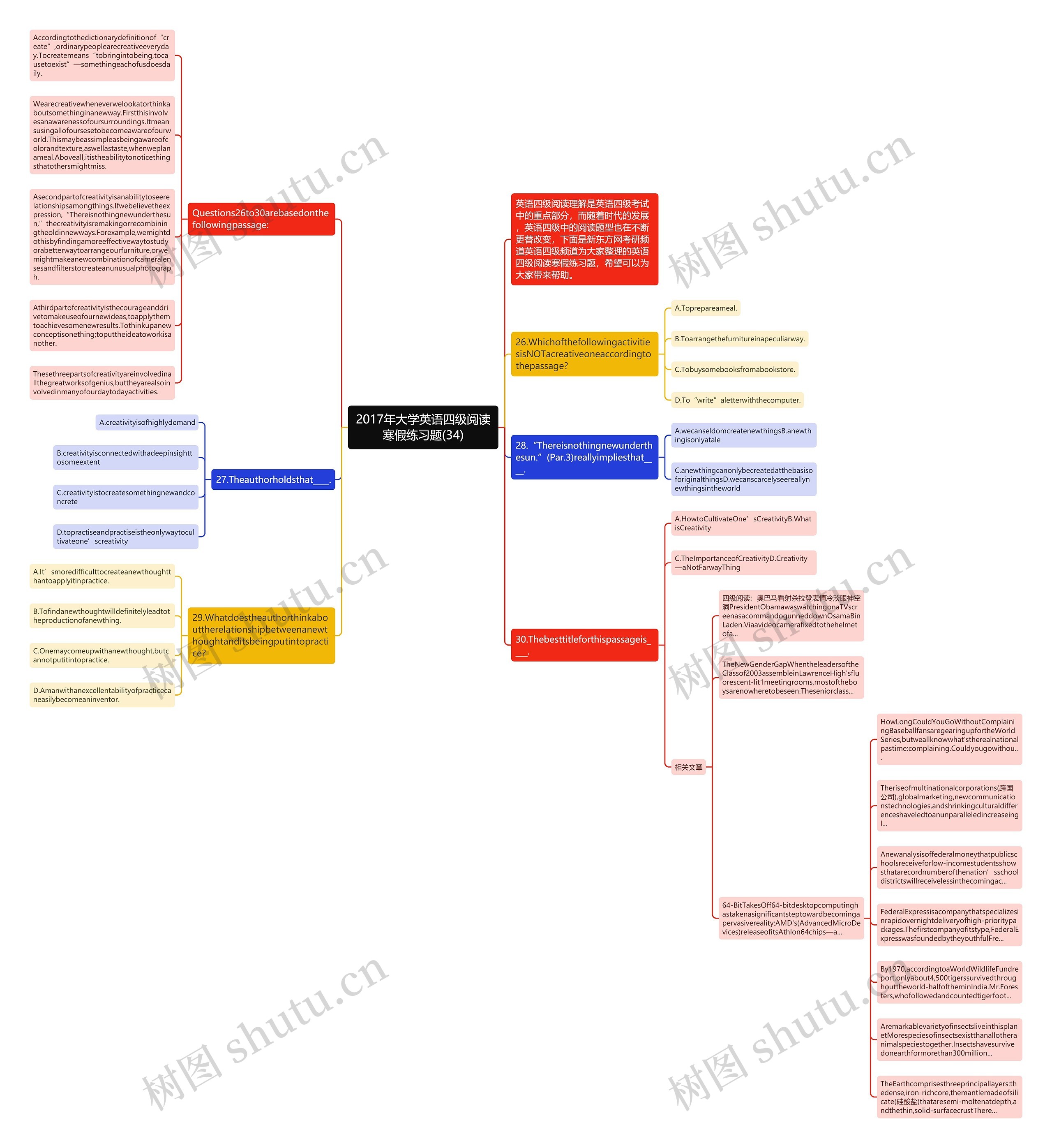 2017年大学英语四级阅读寒假练习题(34)思维导图