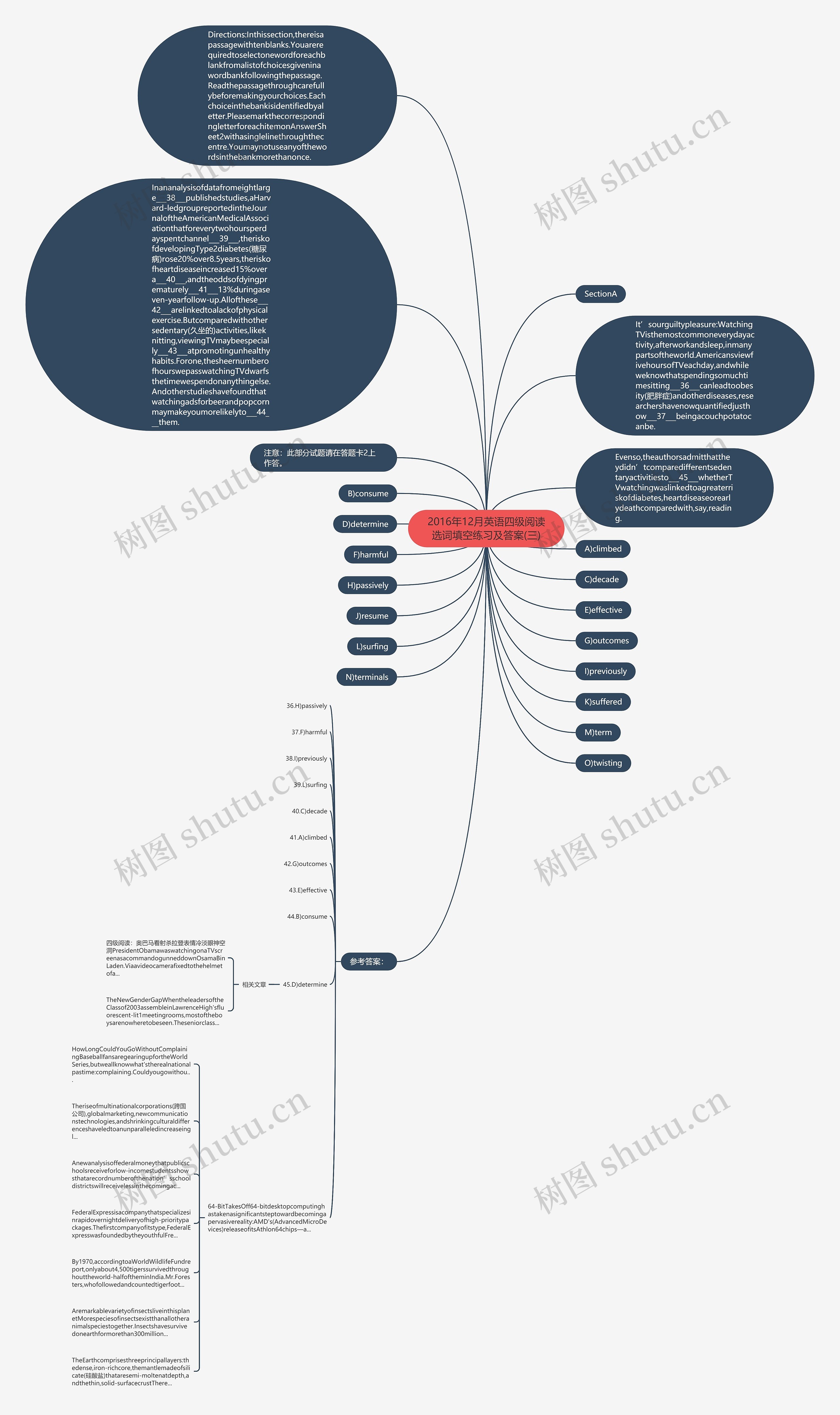 2016年12月英语四级阅读选词填空练习及答案(三)思维导图
