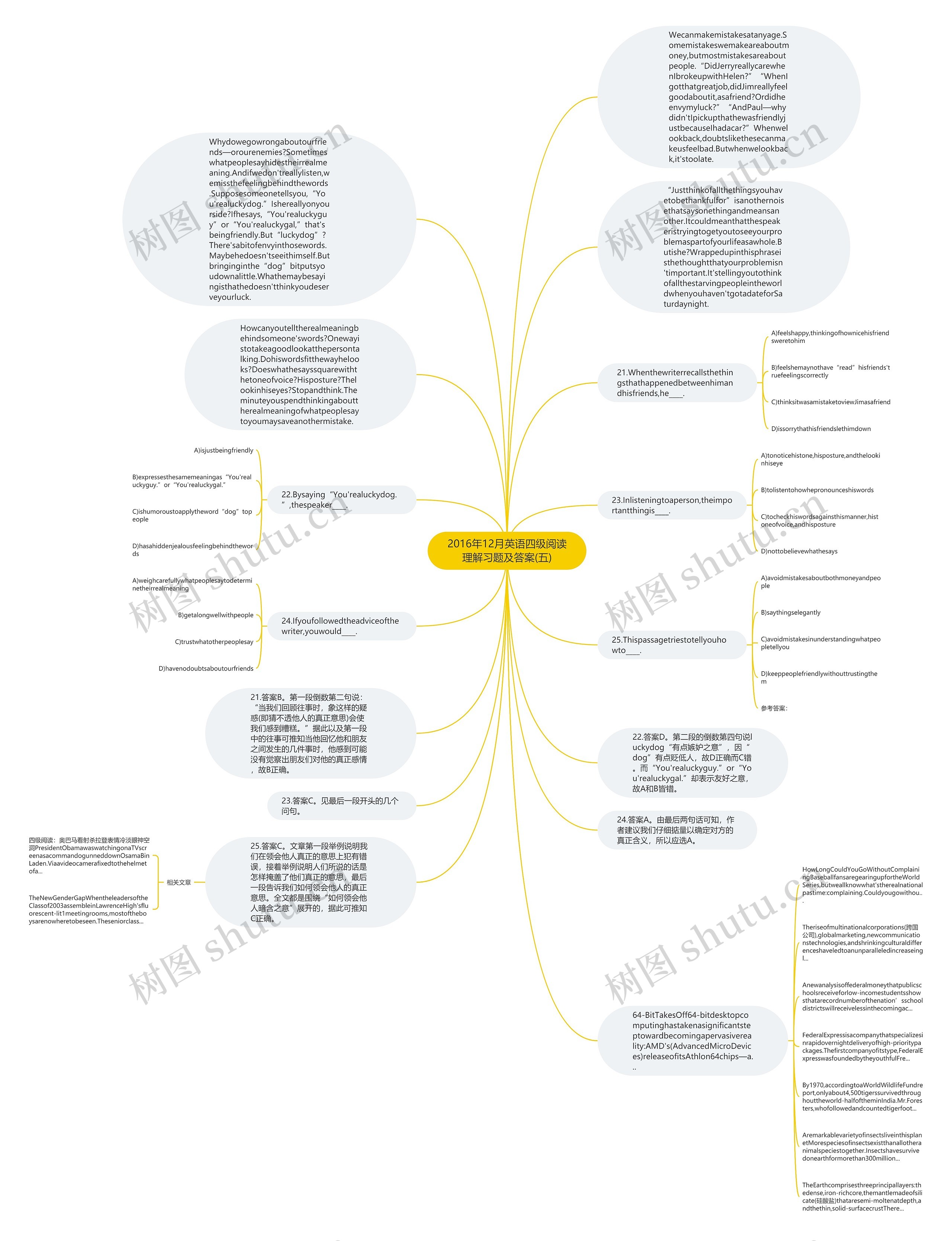 2016年12月英语四级阅读理解习题及答案(五)思维导图