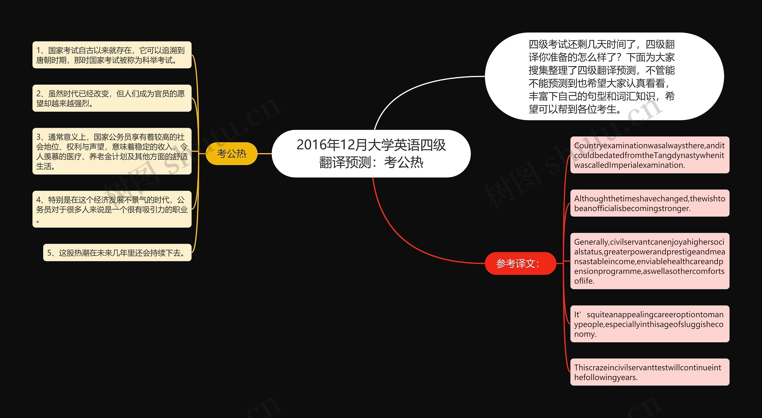 2016年12月大学英语四级翻译预测：考公热