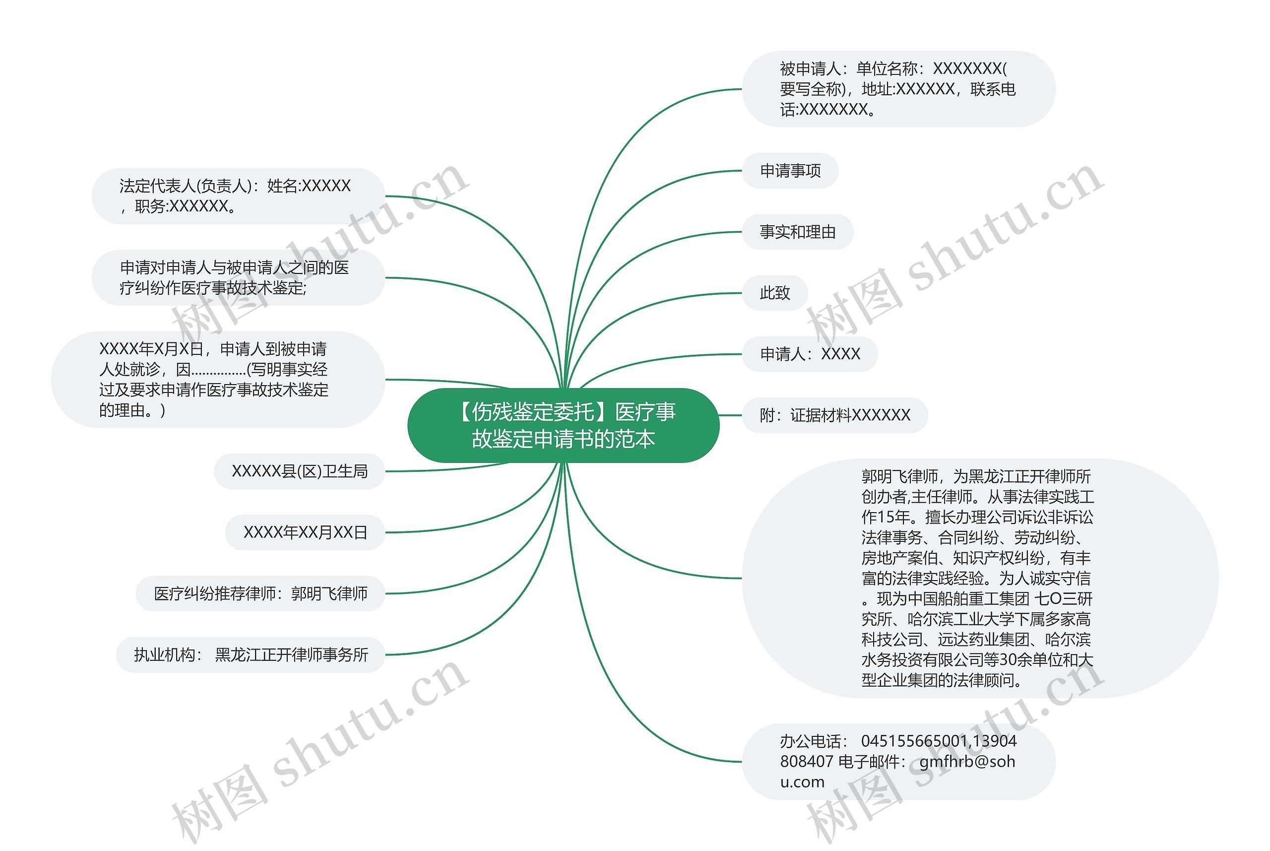 【伤残鉴定委托】医疗事故鉴定申请书的范本思维导图