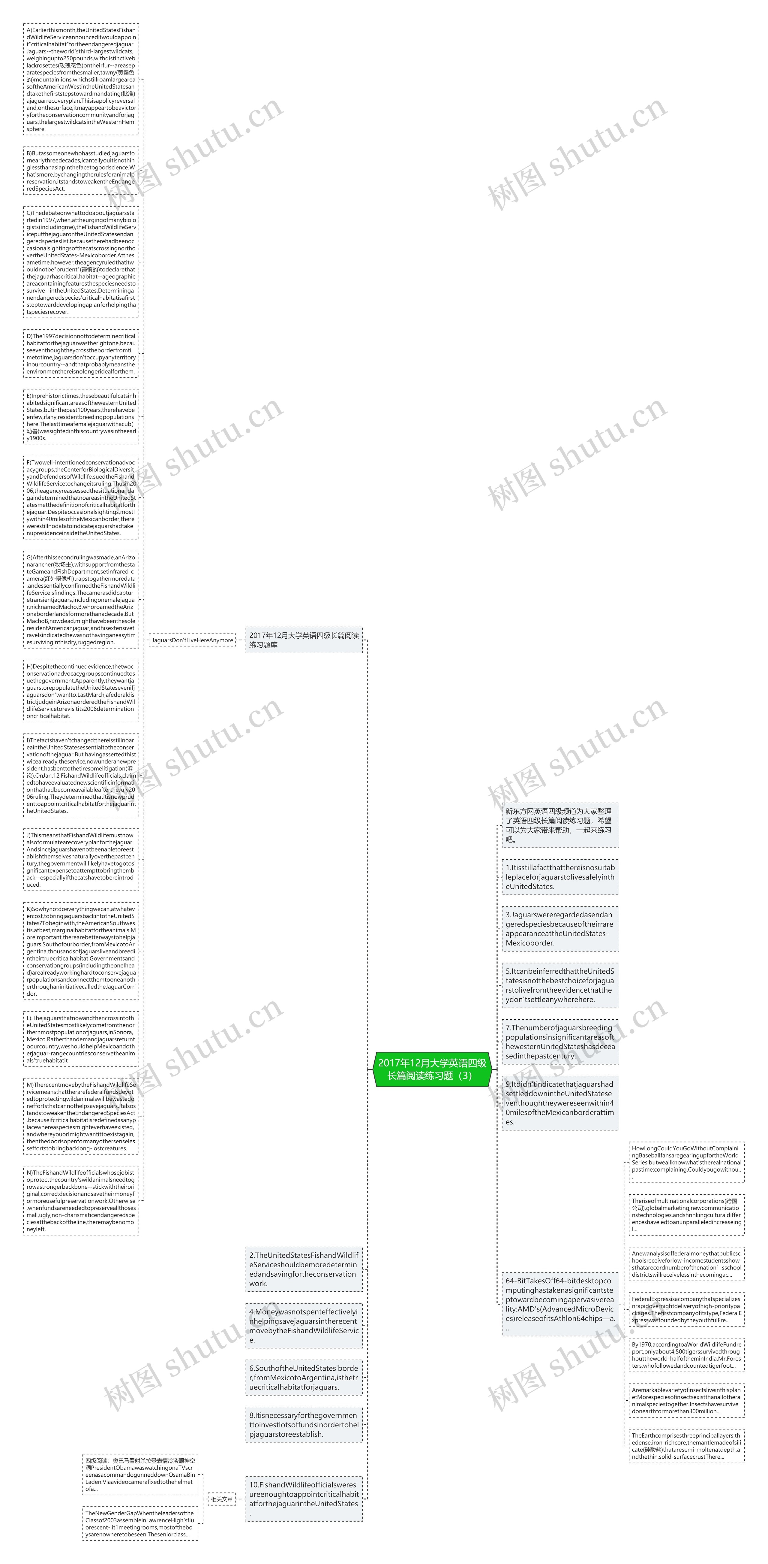 2017年12月大学英语四级长篇阅读练习题（3）思维导图