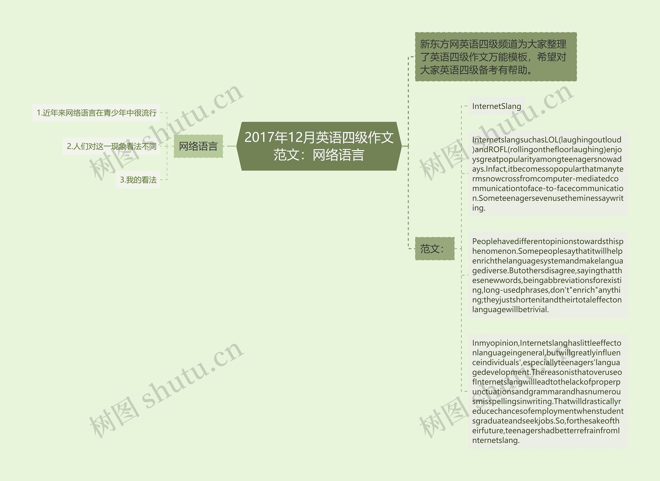 2017年12月英语四级作文范文：网络语言思维导图