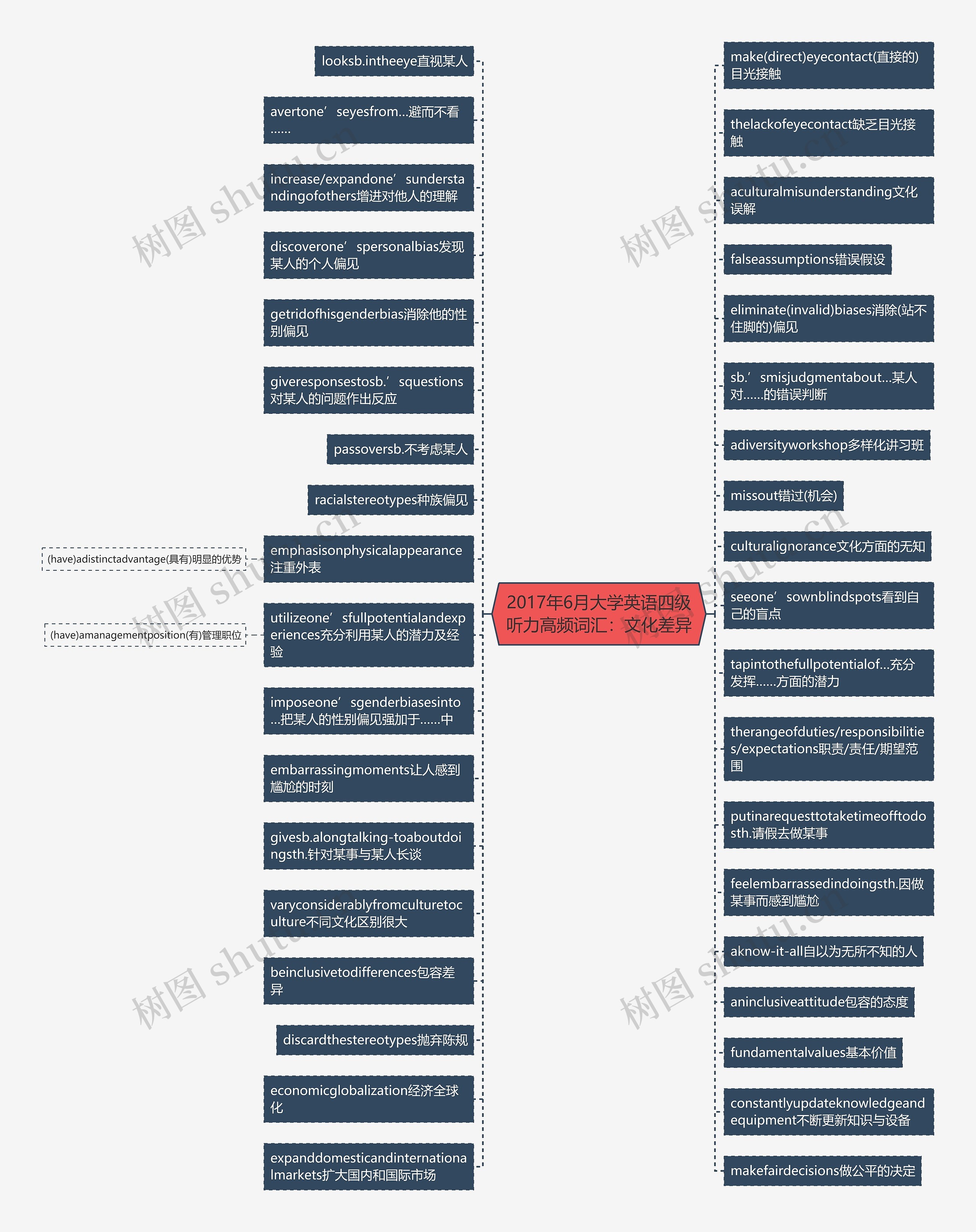 2017年6月大学英语四级听力高频词汇：文化差异思维导图