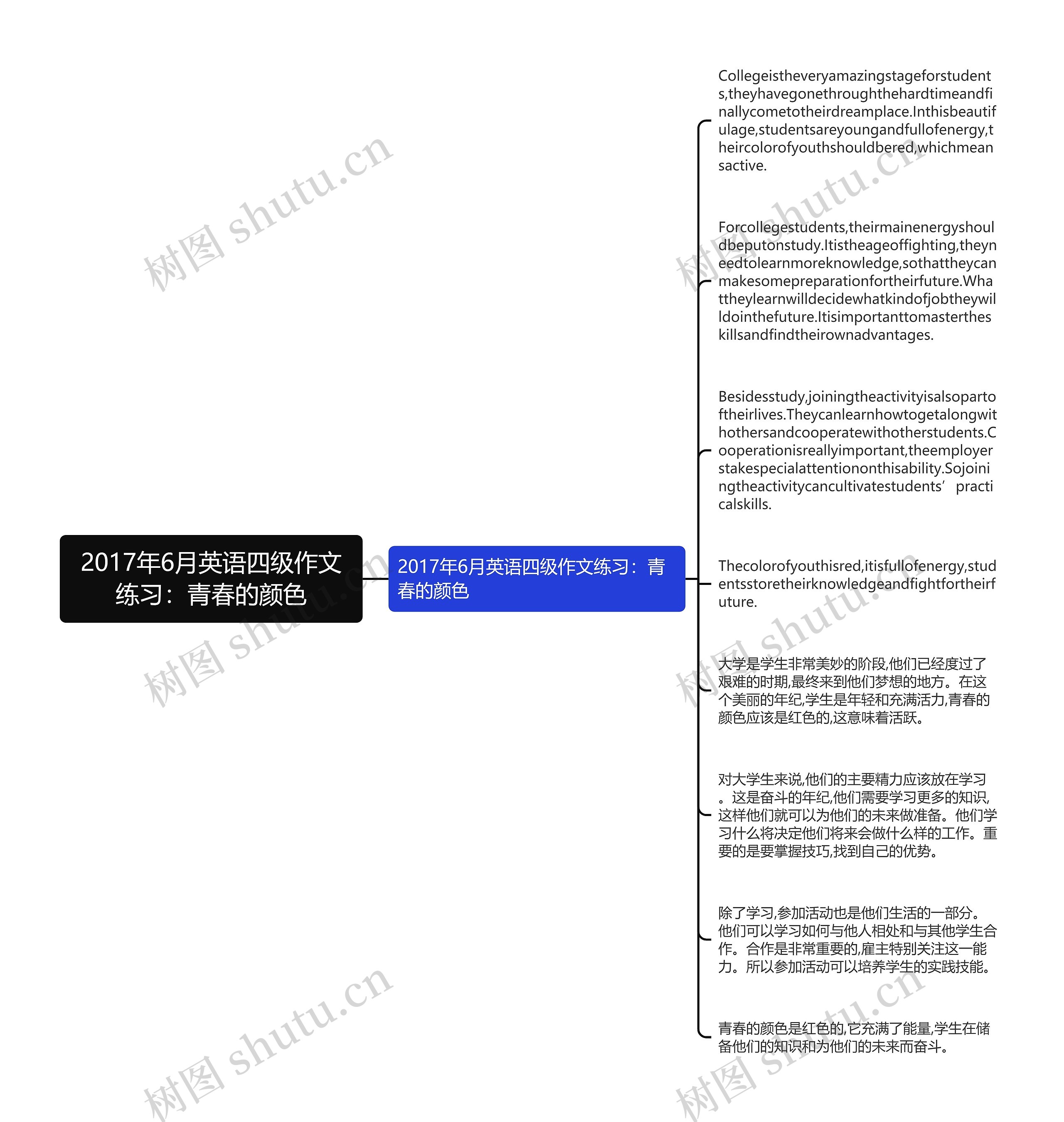 2017年6月英语四级作文练习：青春的颜色思维导图