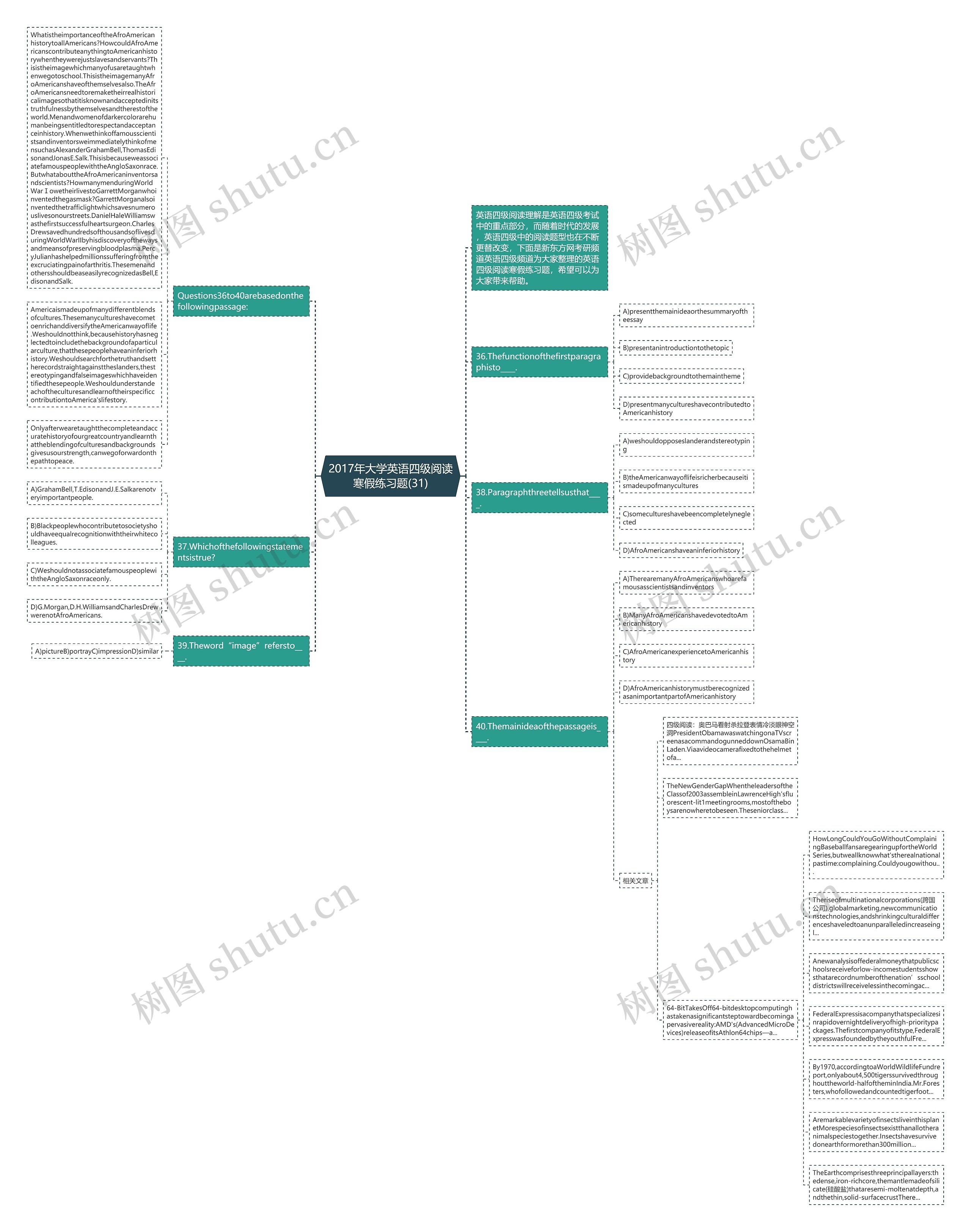 2017年大学英语四级阅读寒假练习题(31)思维导图