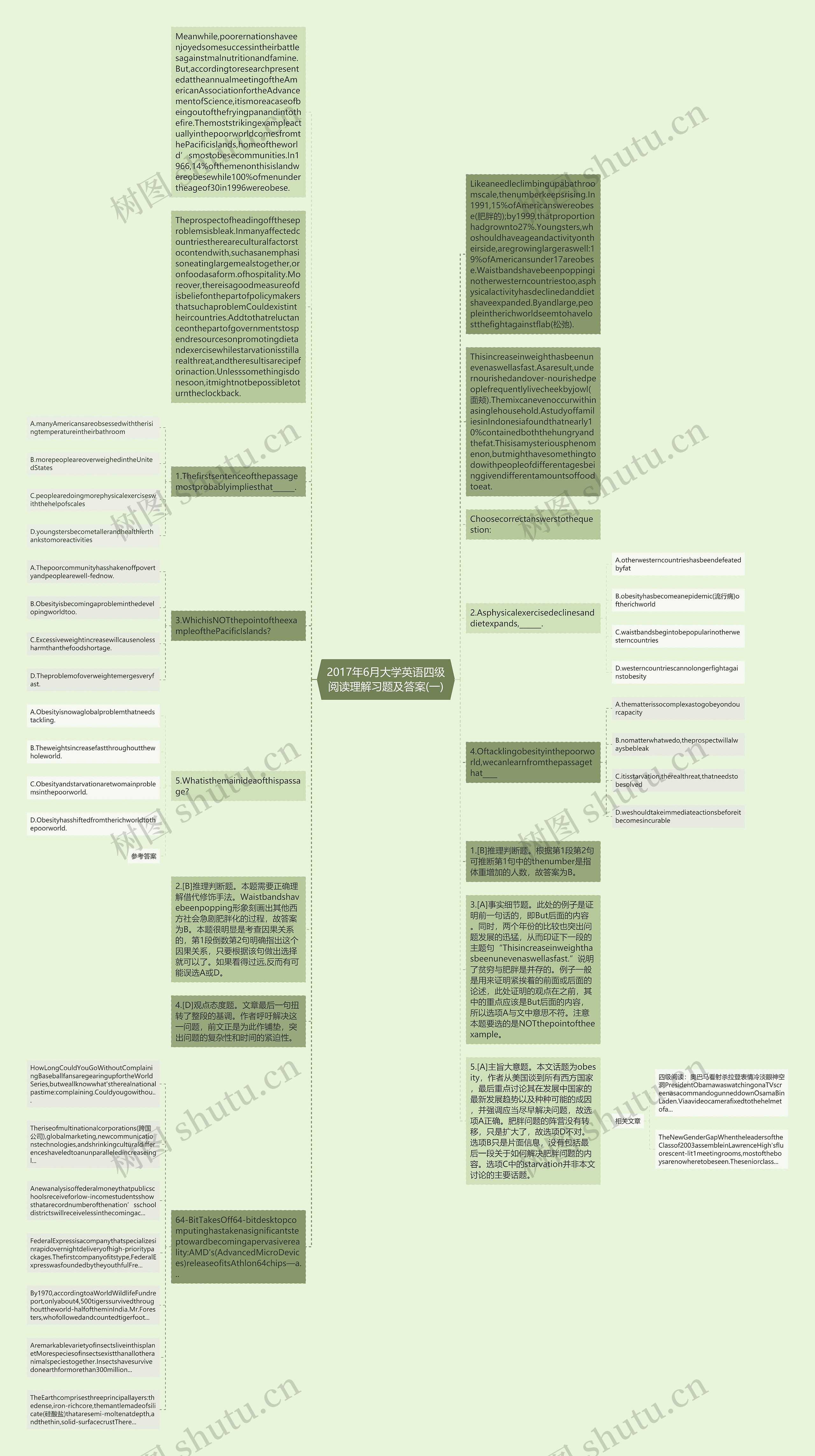 2017年6月大学英语四级阅读理解习题及答案(一)思维导图