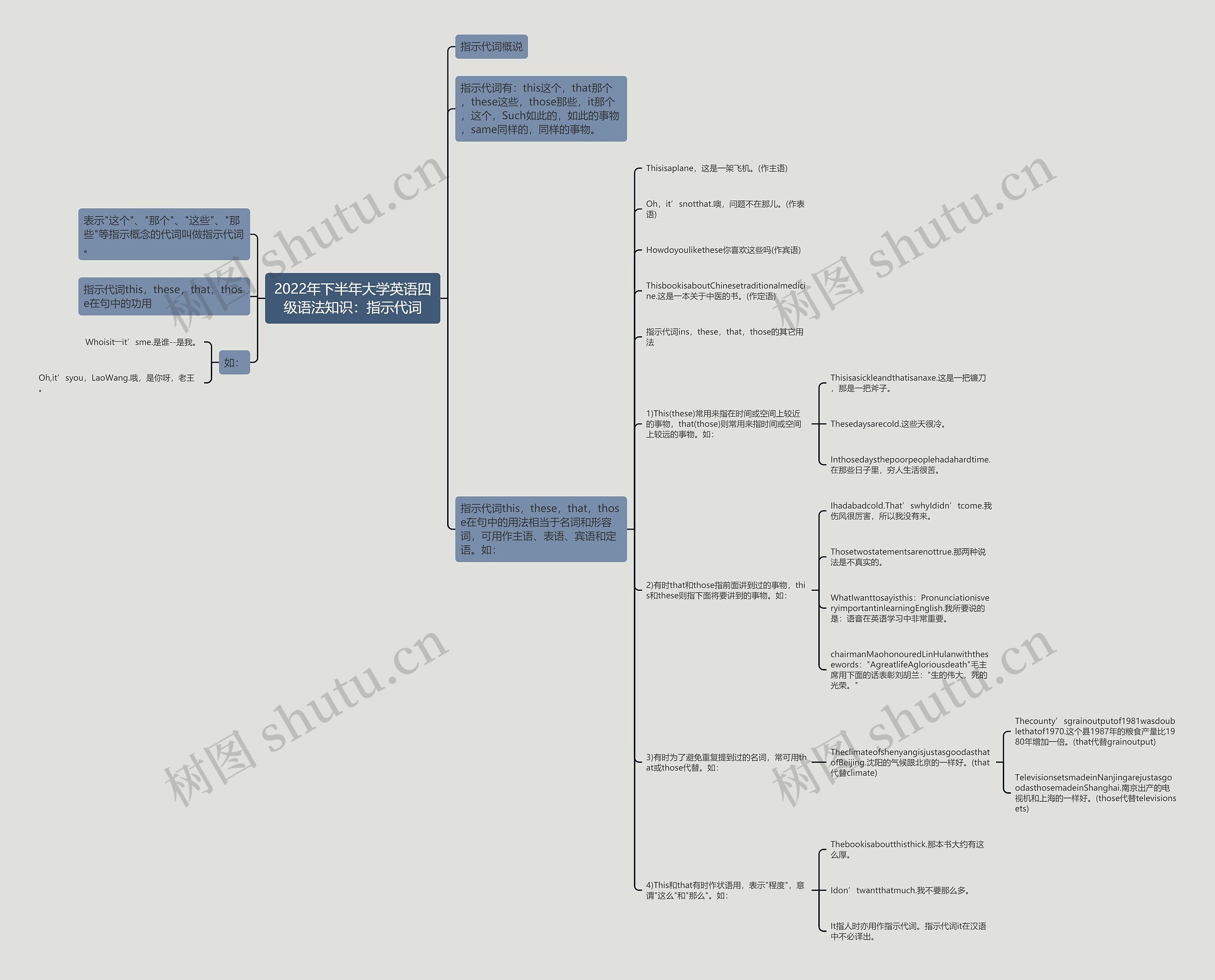 2022年下半年大学英语四级语法知识：指示代词思维导图
