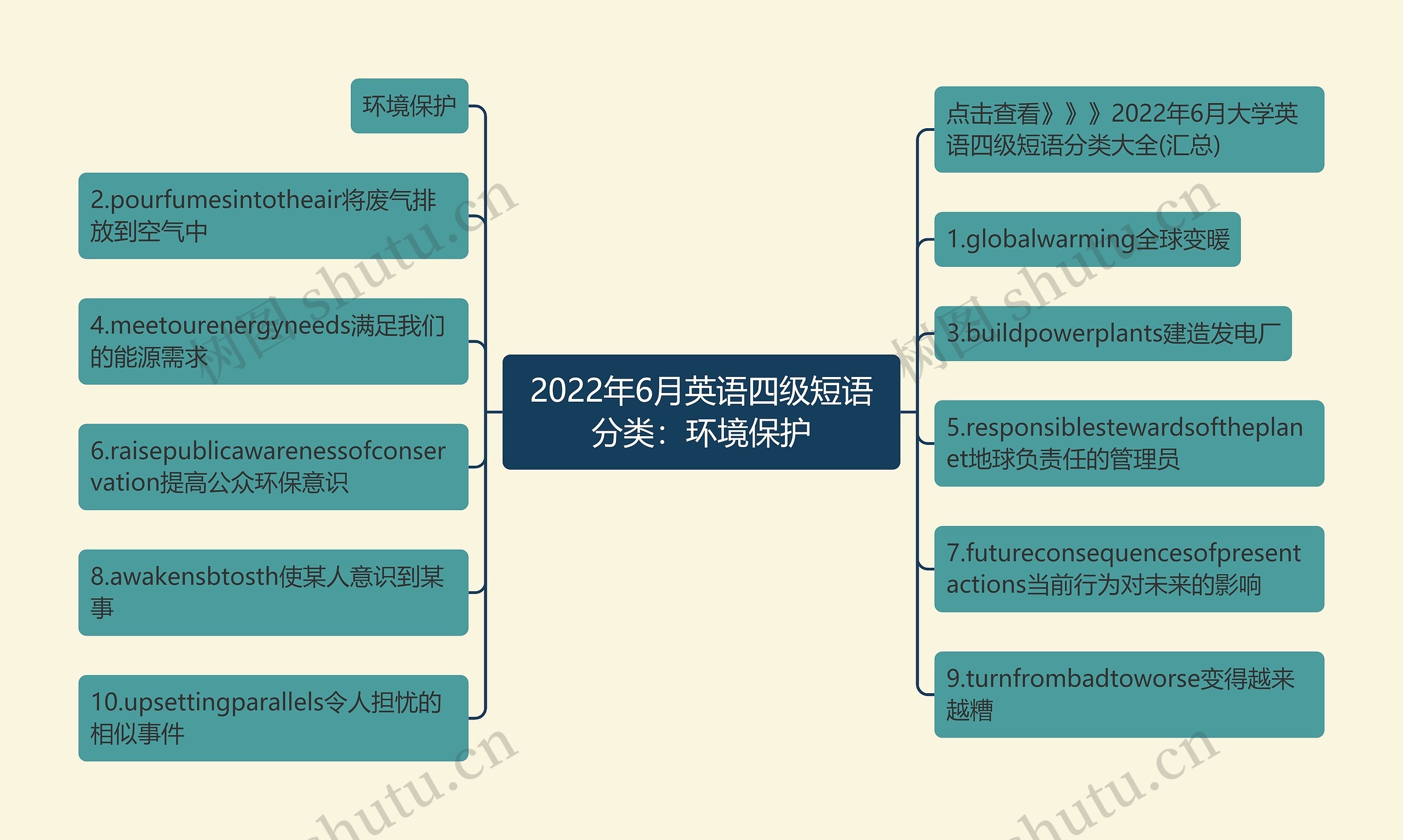 2022年6月英语四级短语分类：环境保护思维导图