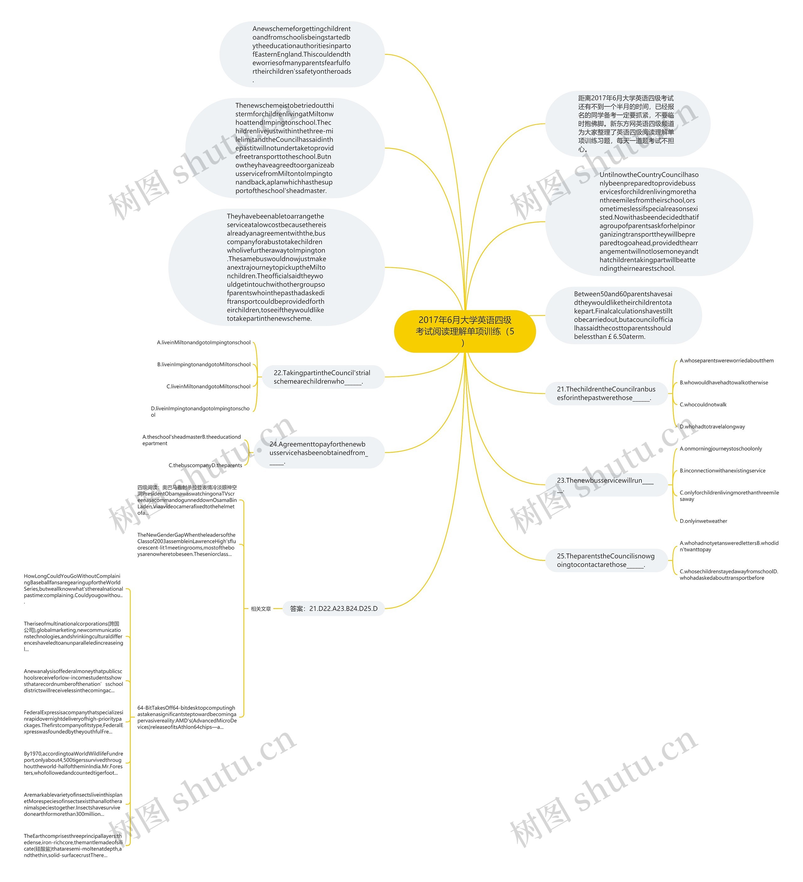 2017年6月大学英语四级考试阅读理解单项训练（5）思维导图