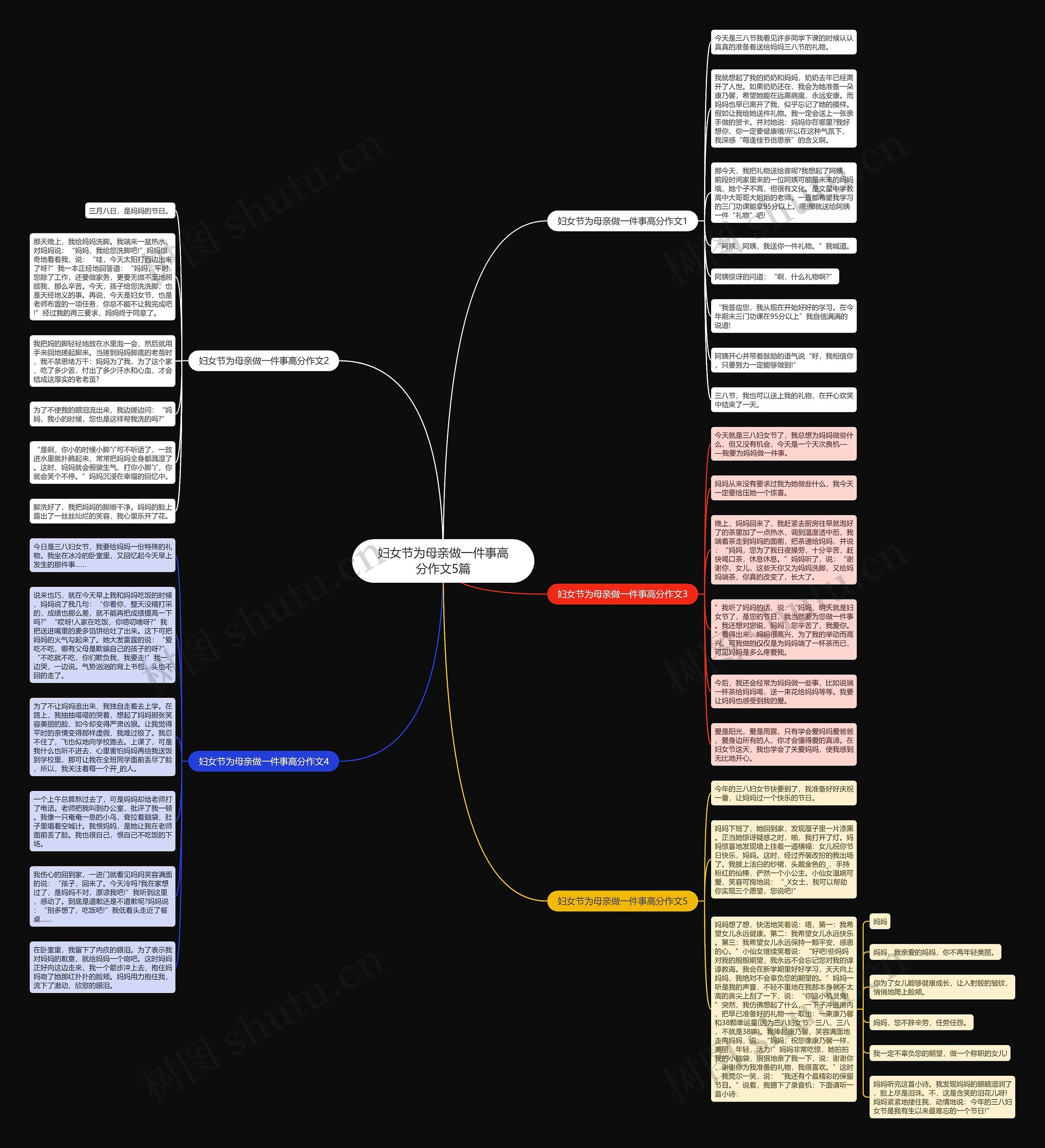 妇女节为母亲做一件事高分作文5篇思维导图