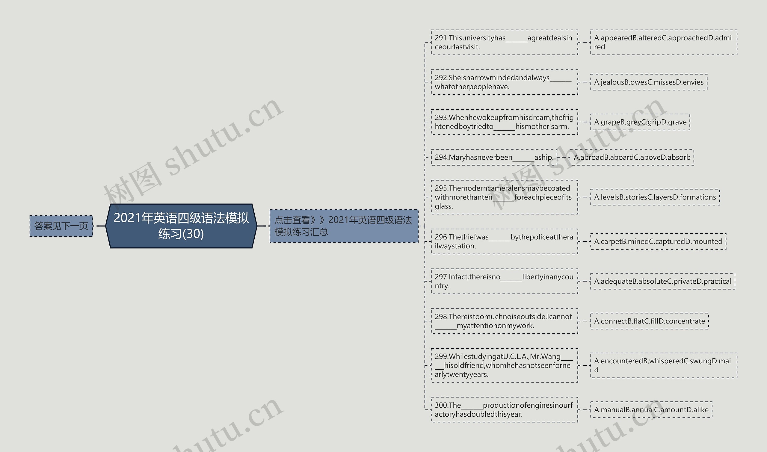 2021年英语四级语法模拟练习(30)思维导图