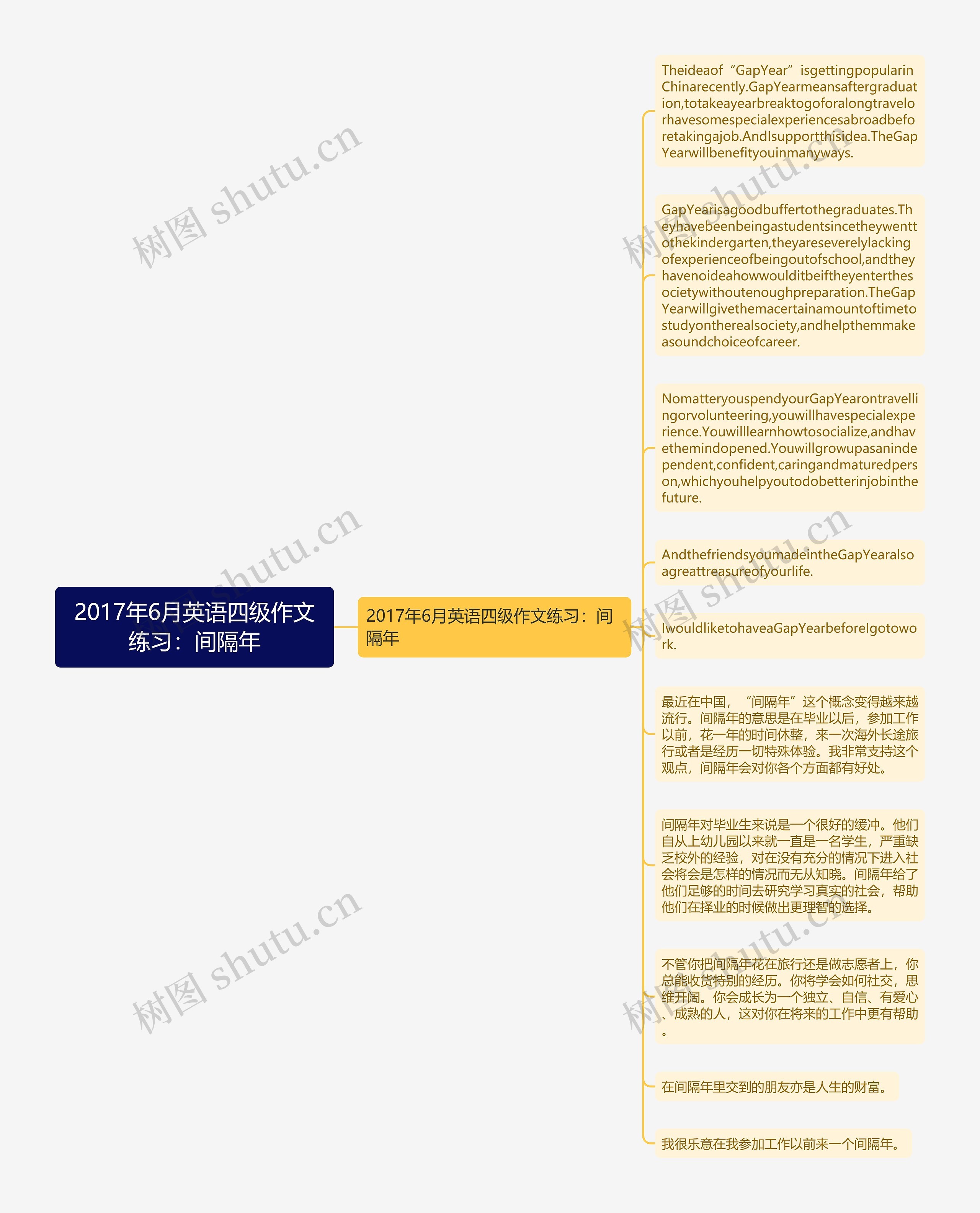 2017年6月英语四级作文练习：间隔年思维导图