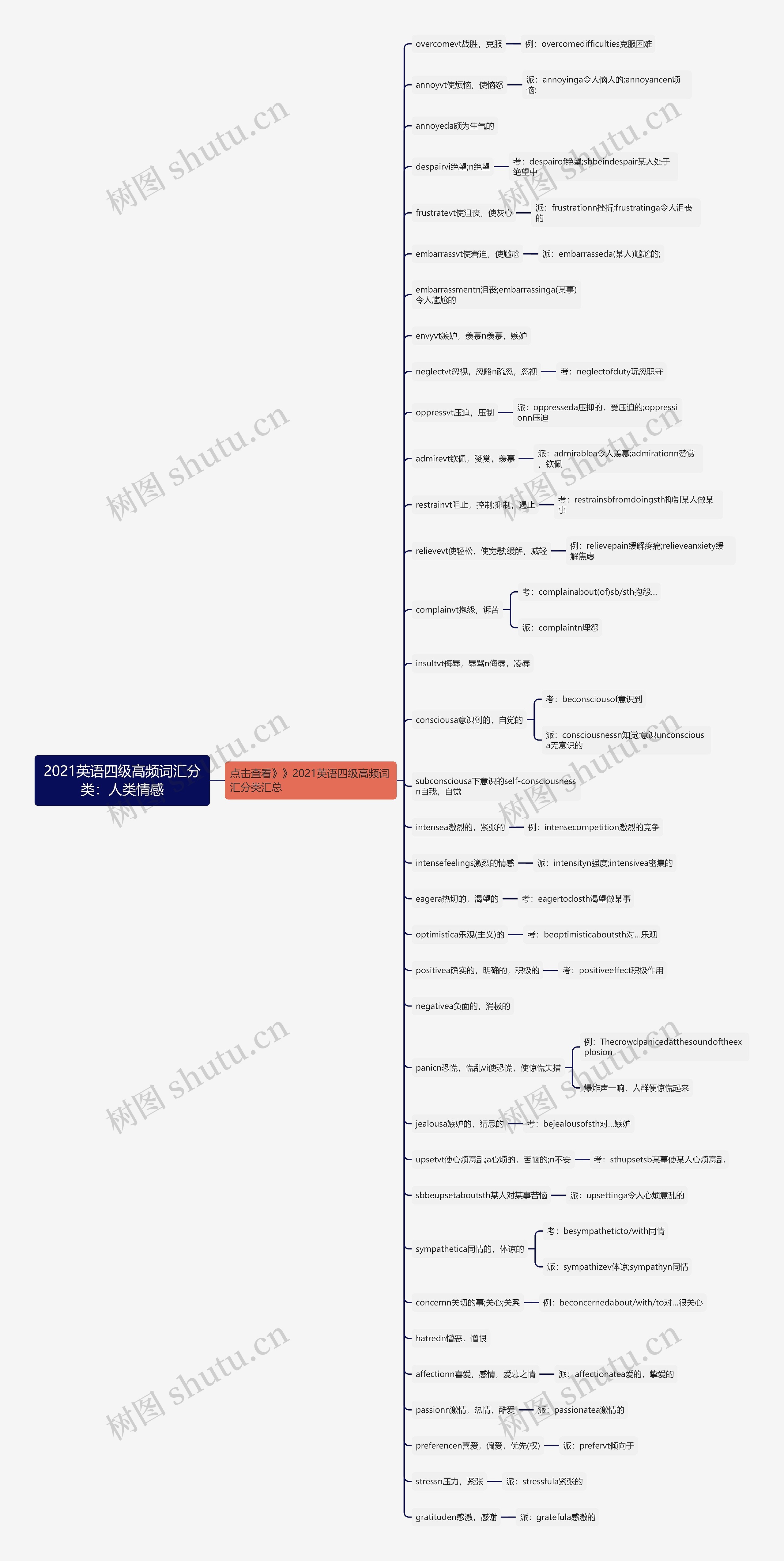2021英语四级高频词汇分类：人类情感思维导图