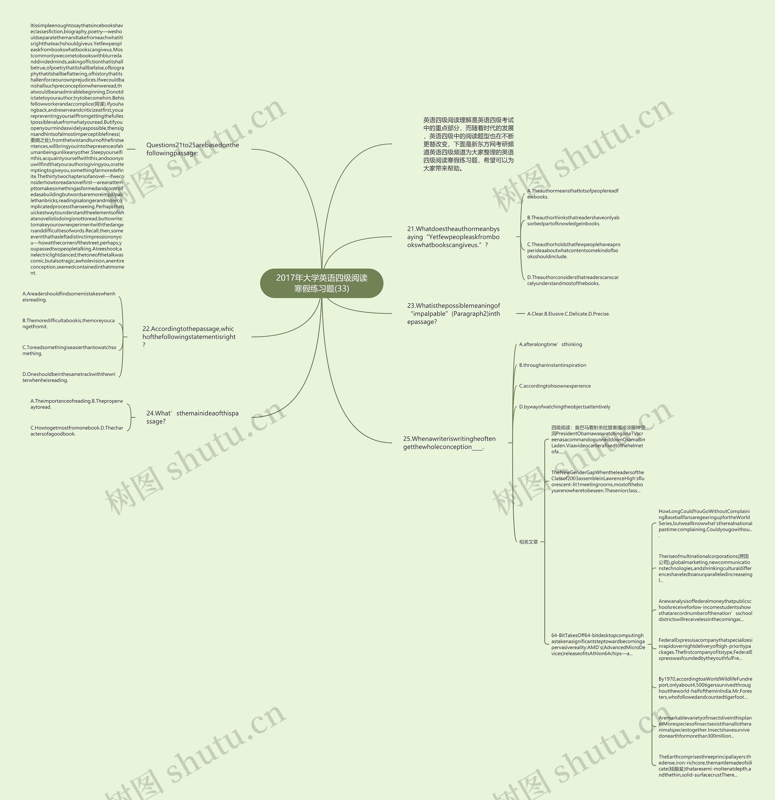 2017年大学英语四级阅读寒假练习题(33)思维导图