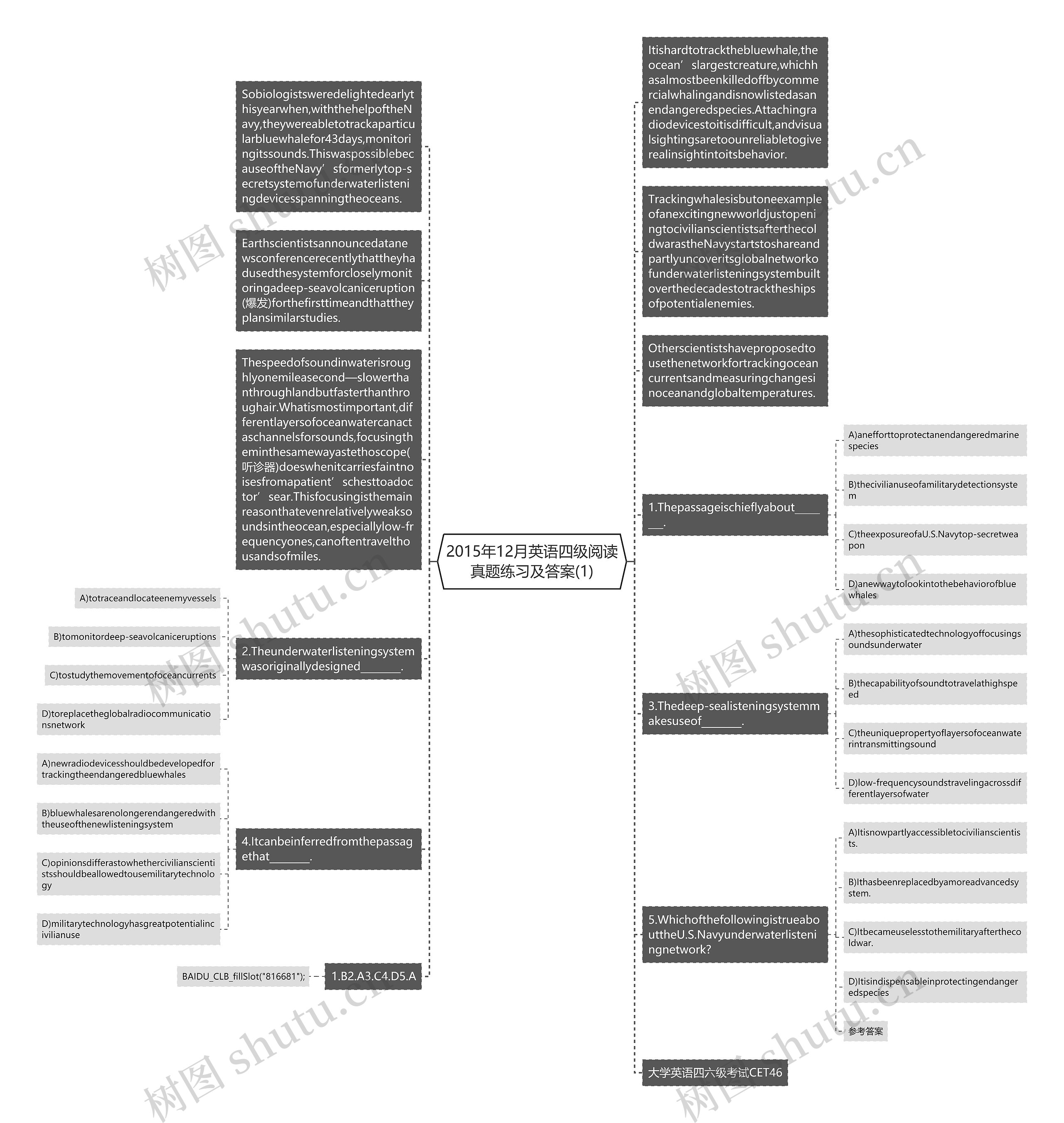 2015年12月英语四级阅读真题练习及答案(1)思维导图