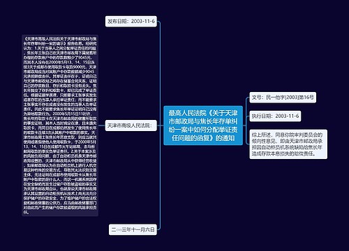 最高人民法院《关于天津市邮政局与焦长年存单纠纷一案中如何分配举证责任问题的函复》的通知