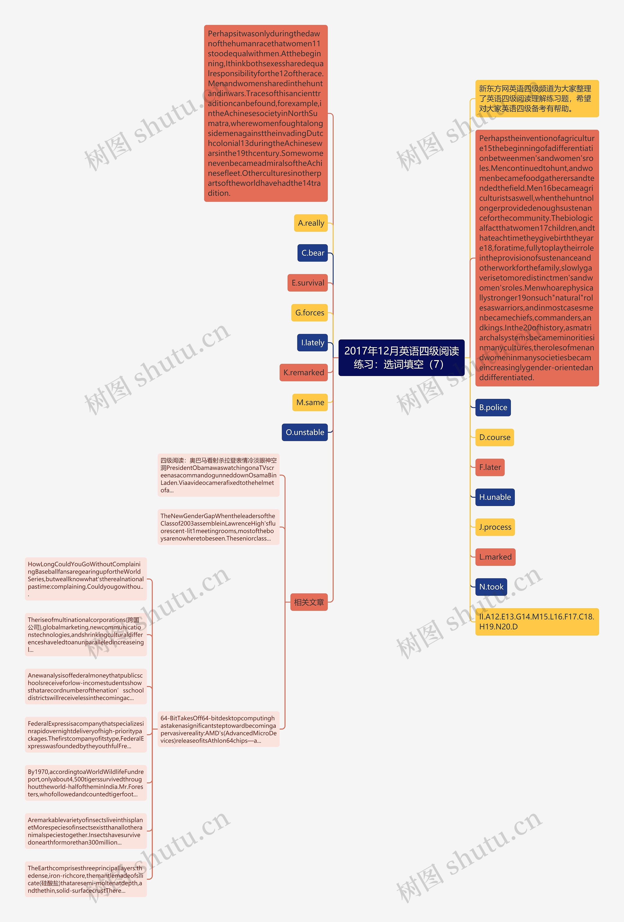 2017年12月英语四级阅读练习：选词填空（7）思维导图
