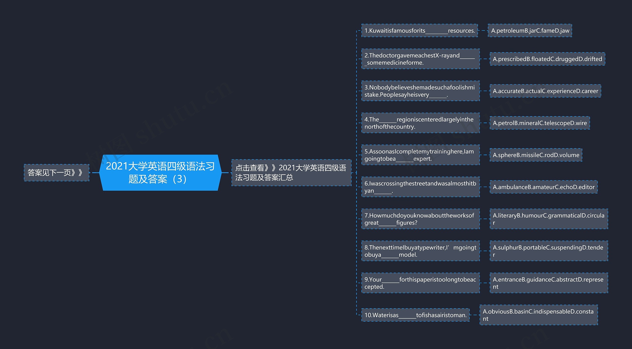 2021大学英语四级语法习题及答案（3）