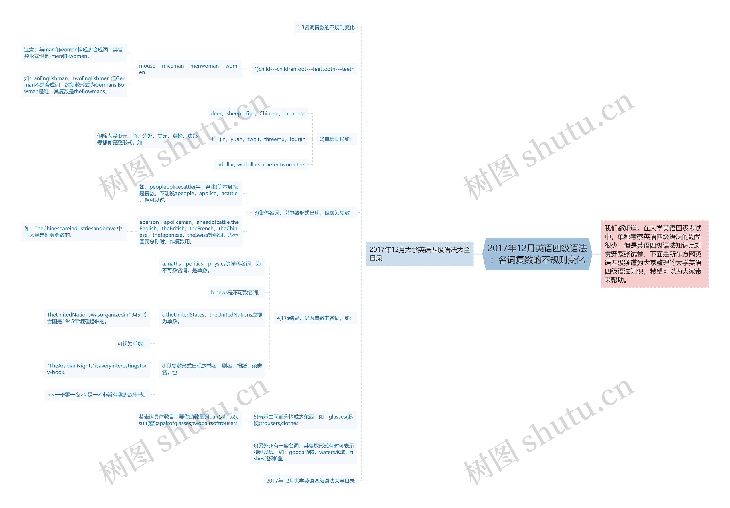 2017年12月英语四级语法：名词复数的不规则变化思维导图