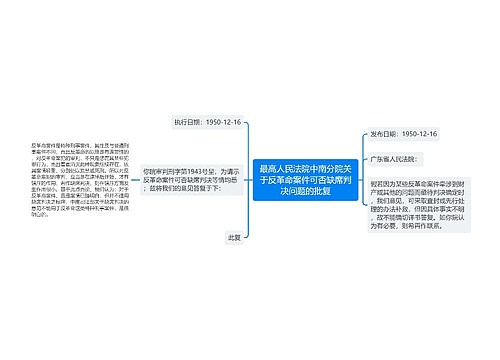 最高人民法院中南分院关于反革命案件可否缺席判决问题的批复