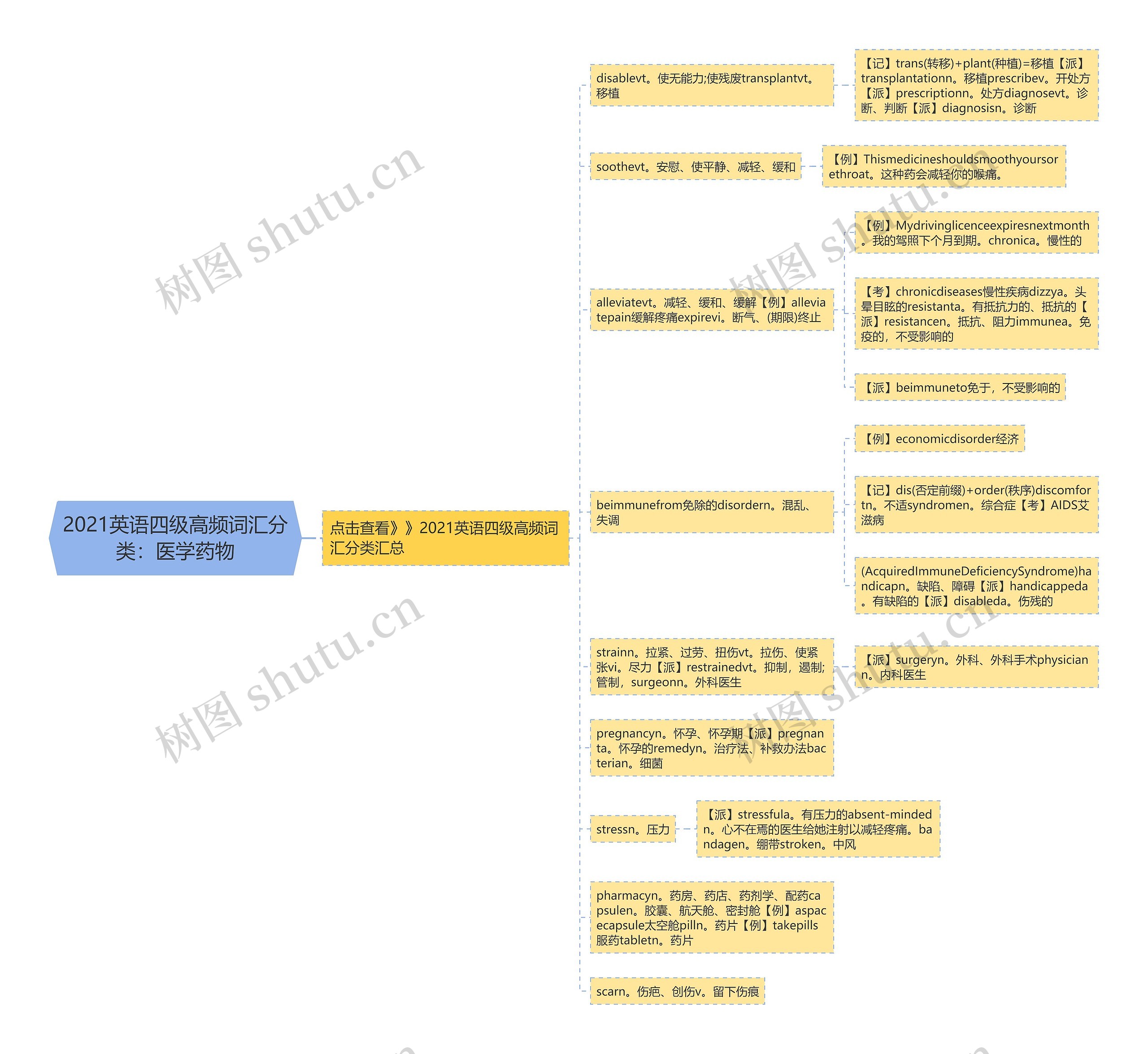 2021英语四级高频词汇分类：医学药物思维导图