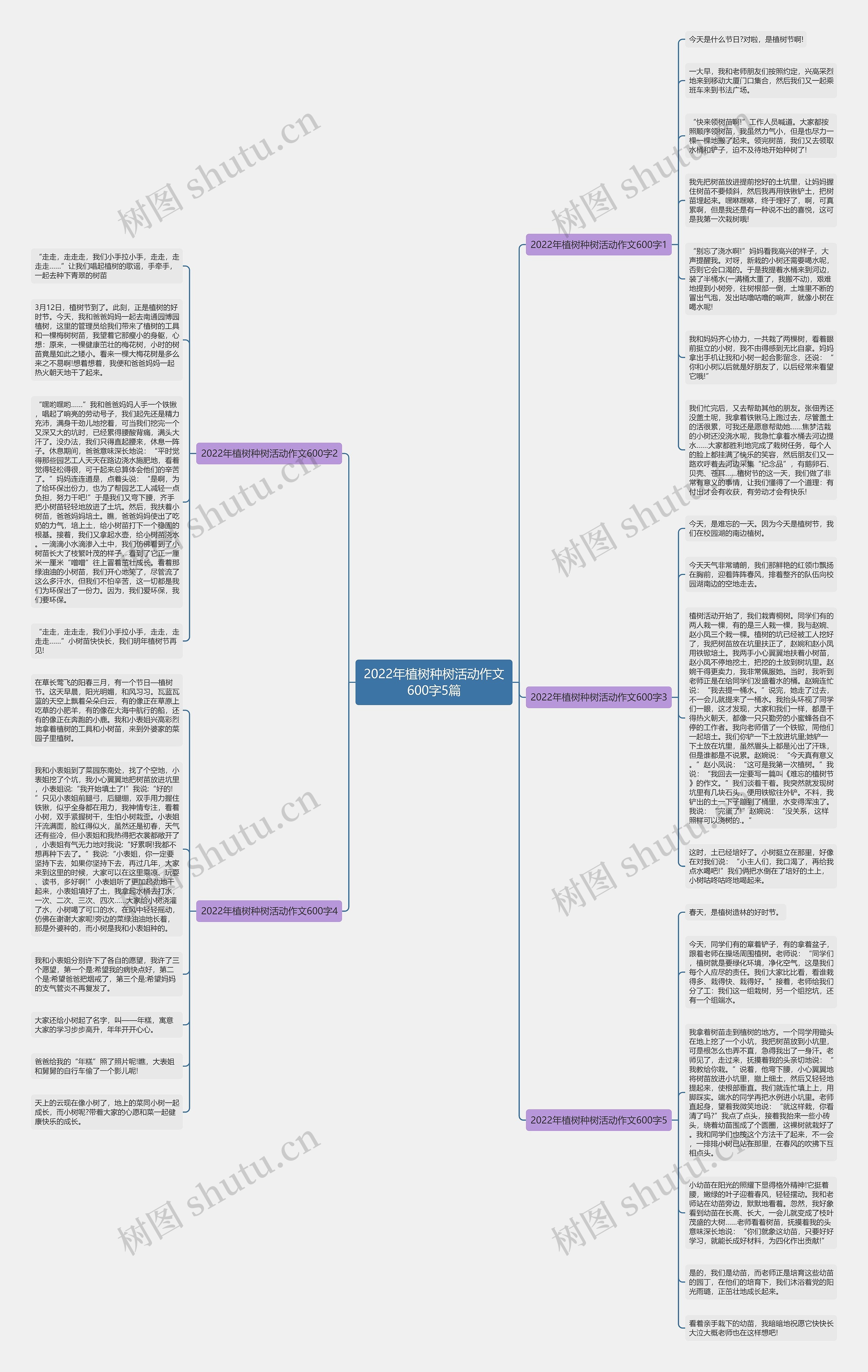 2022年植树种树活动作文600字5篇思维导图