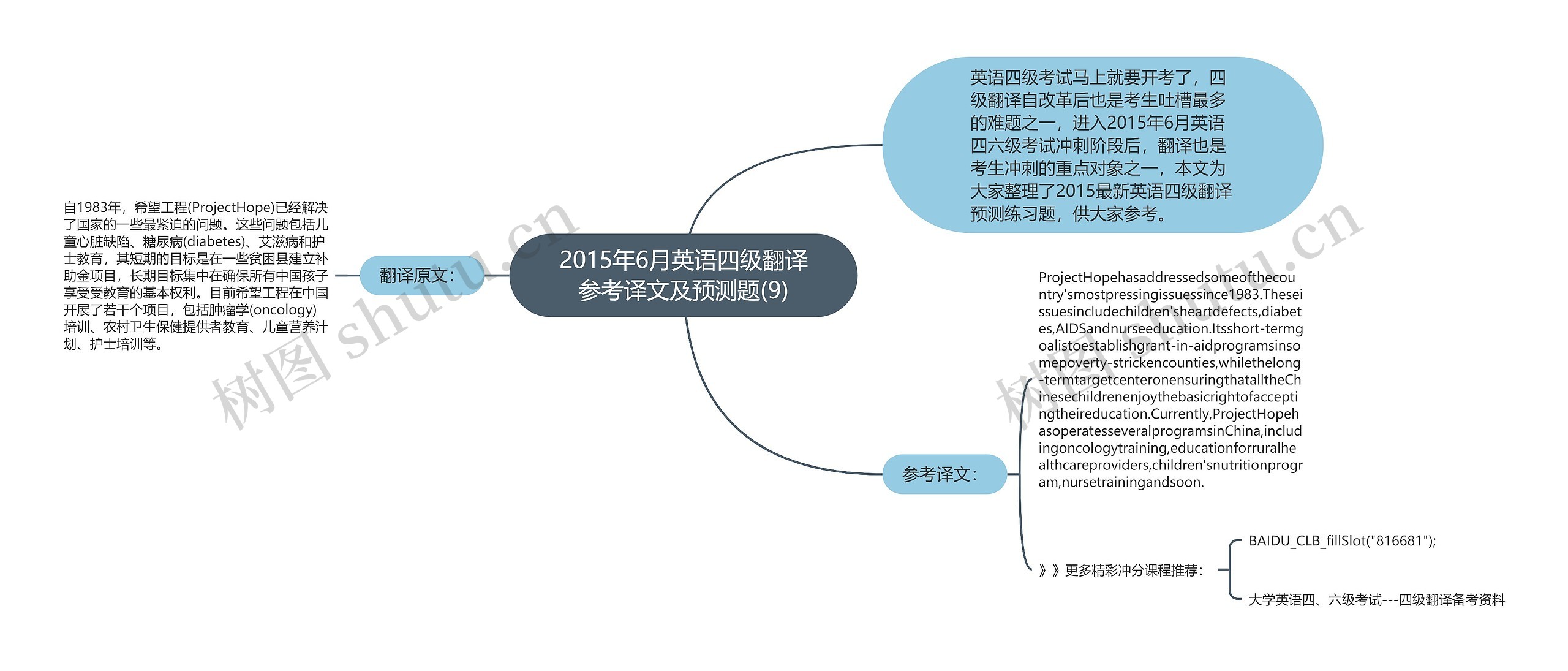 2015年6月英语四级翻译参考译文及预测题(9)思维导图