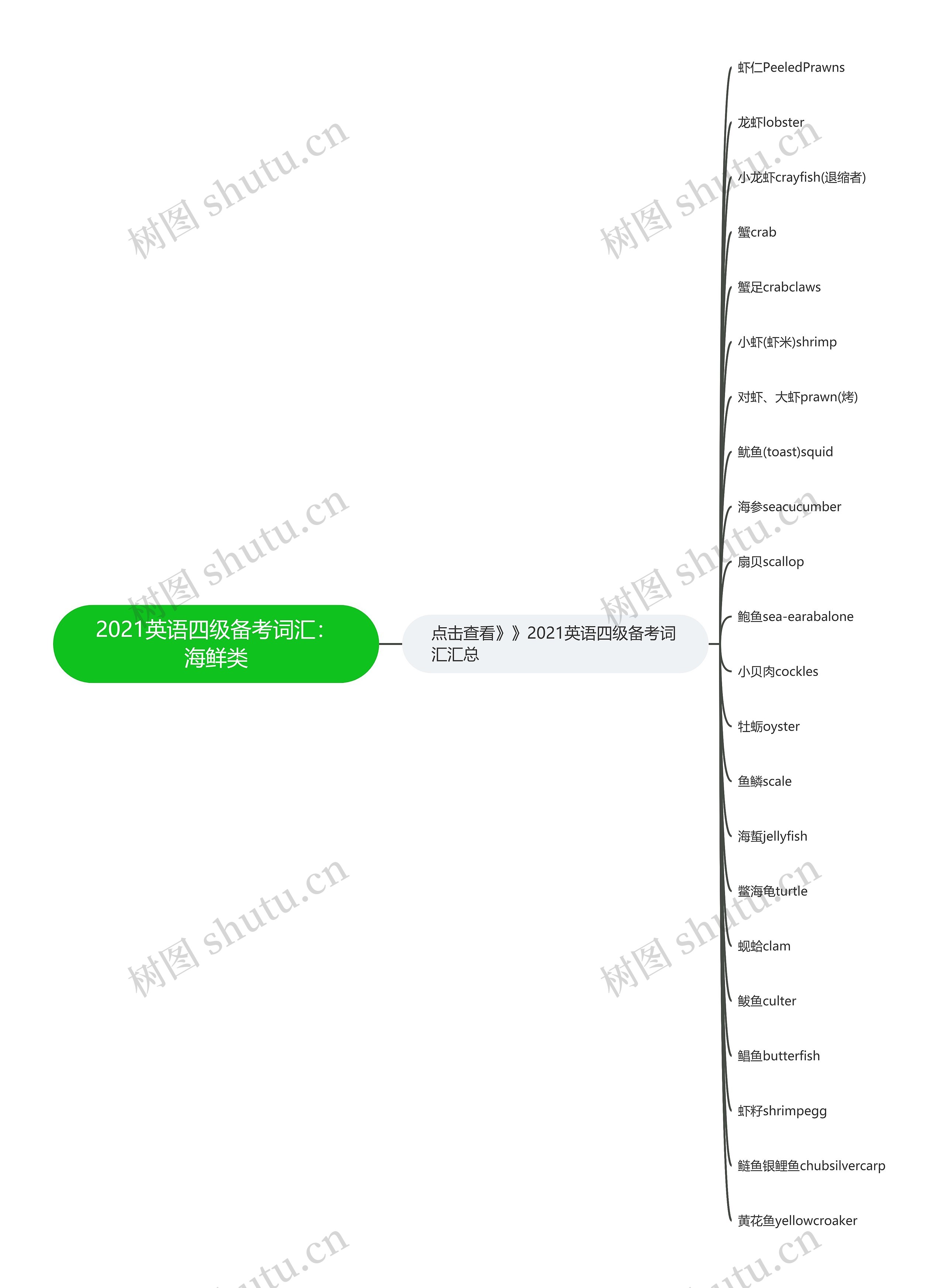 2021英语四级备考词汇：海鲜类思维导图