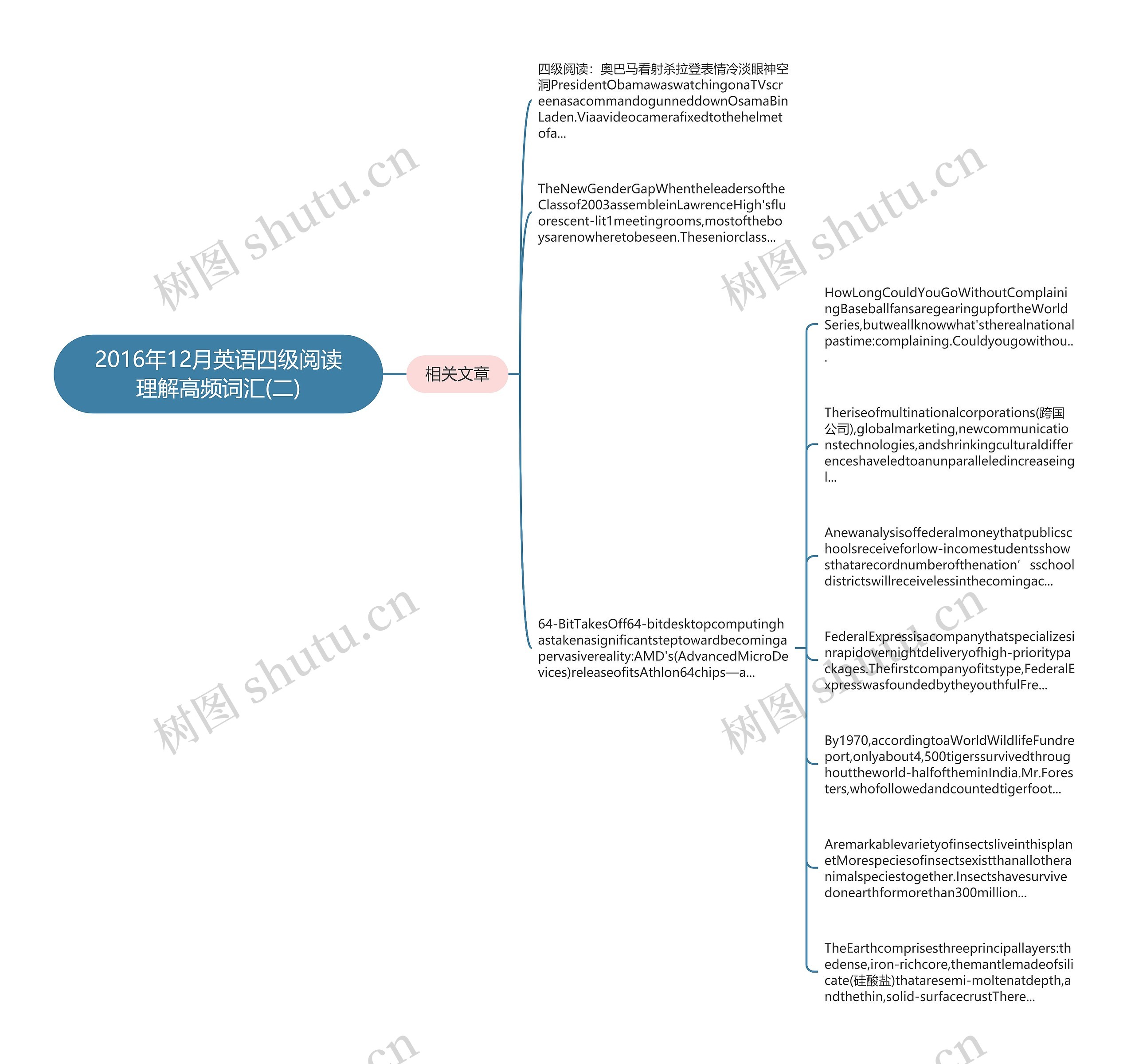 2016年12月英语四级阅读理解高频词汇(二)思维导图