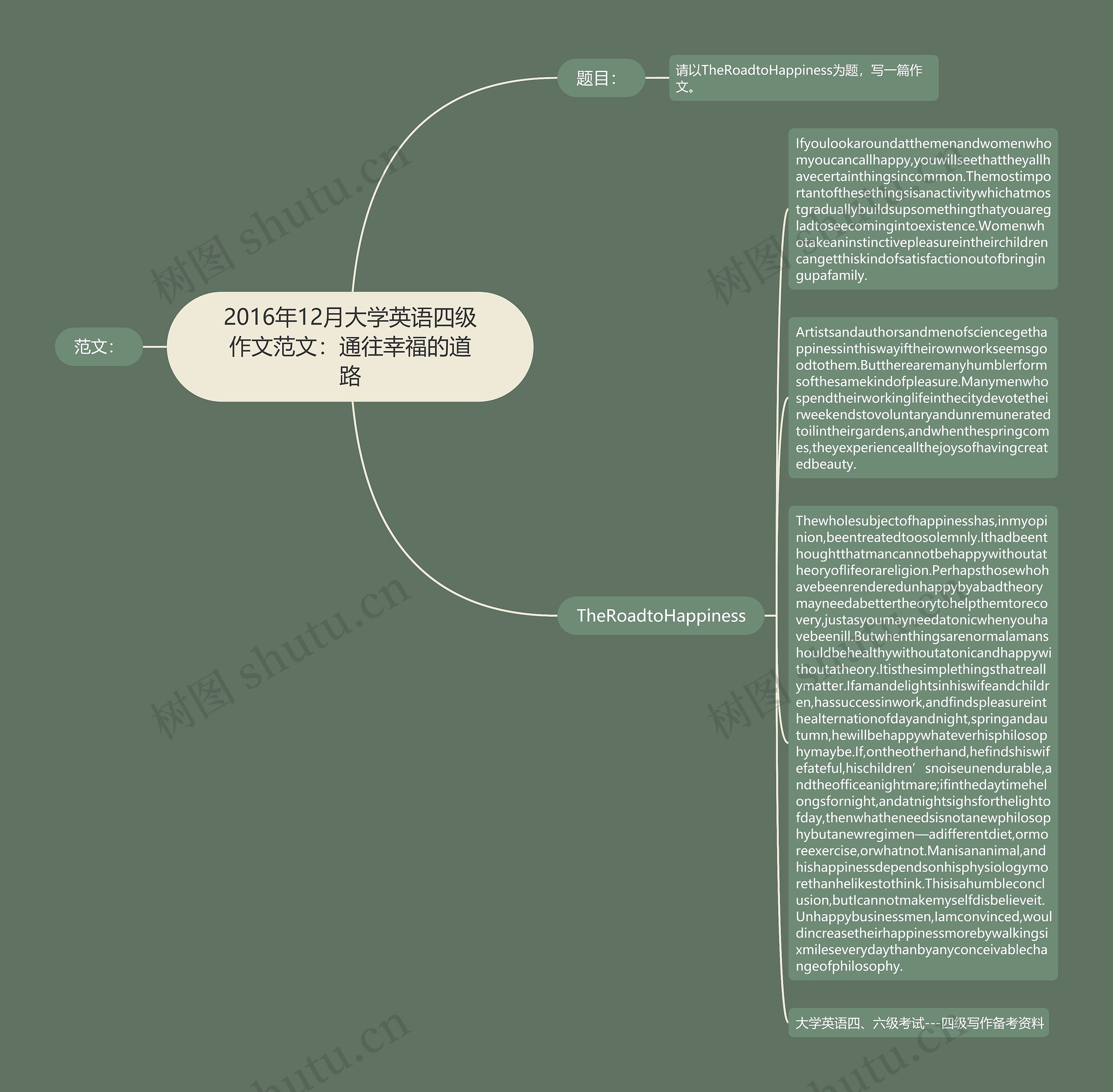 2016年12月大学英语四级作文范文：通往幸福的道路思维导图