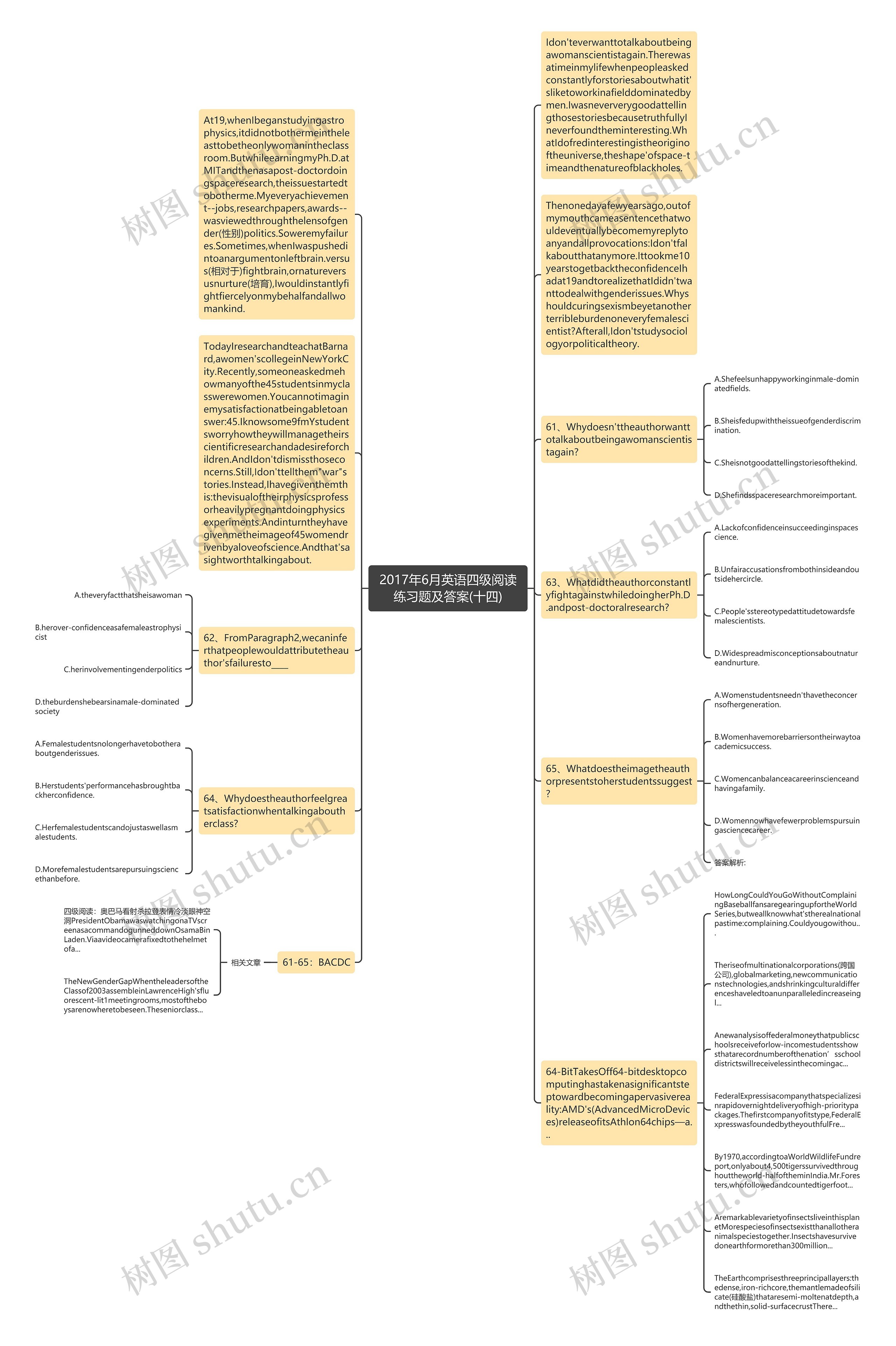 2017年6月英语四级阅读练习题及答案(十四)思维导图