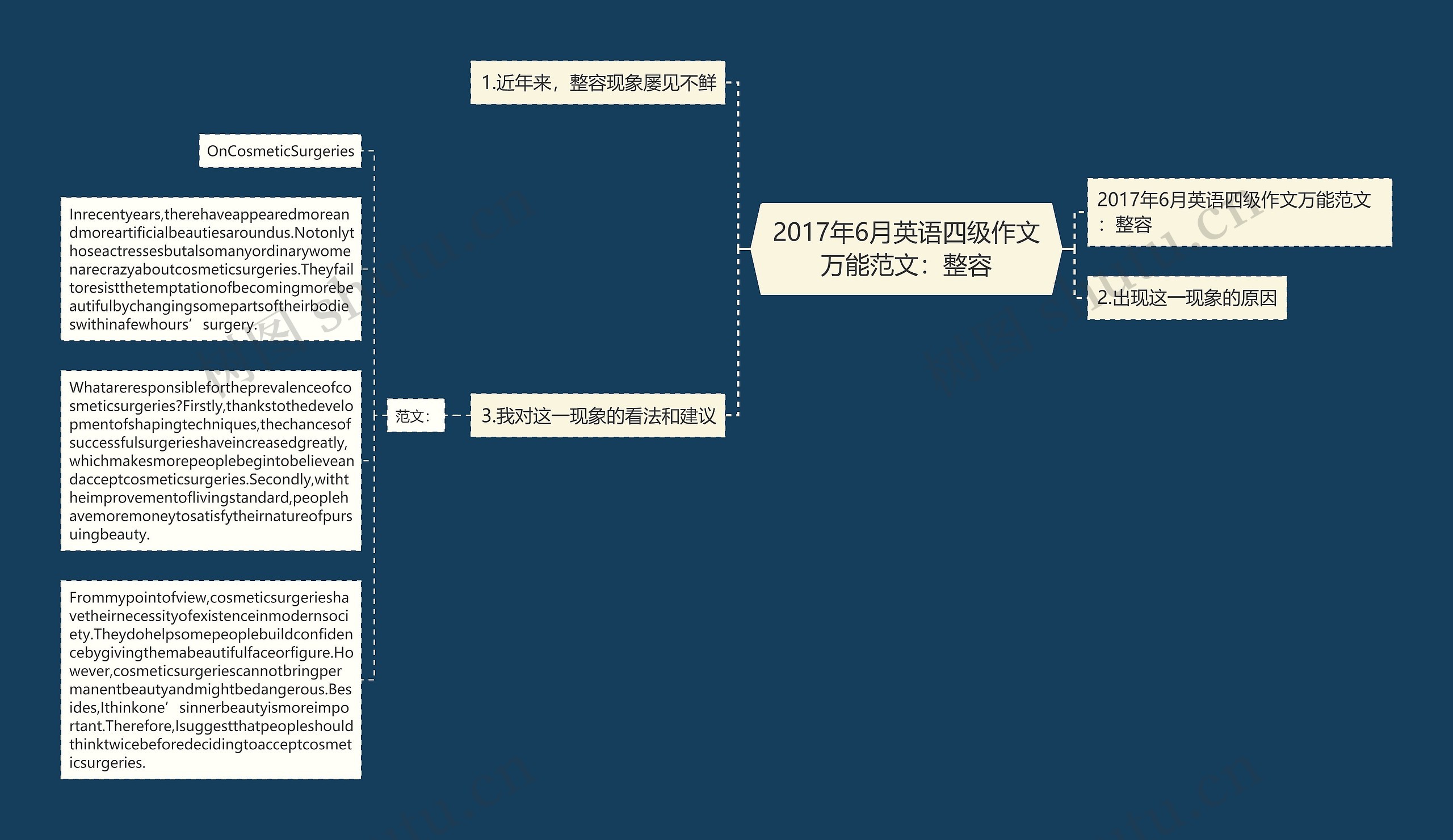 2017年6月英语四级作文万能范文：整容