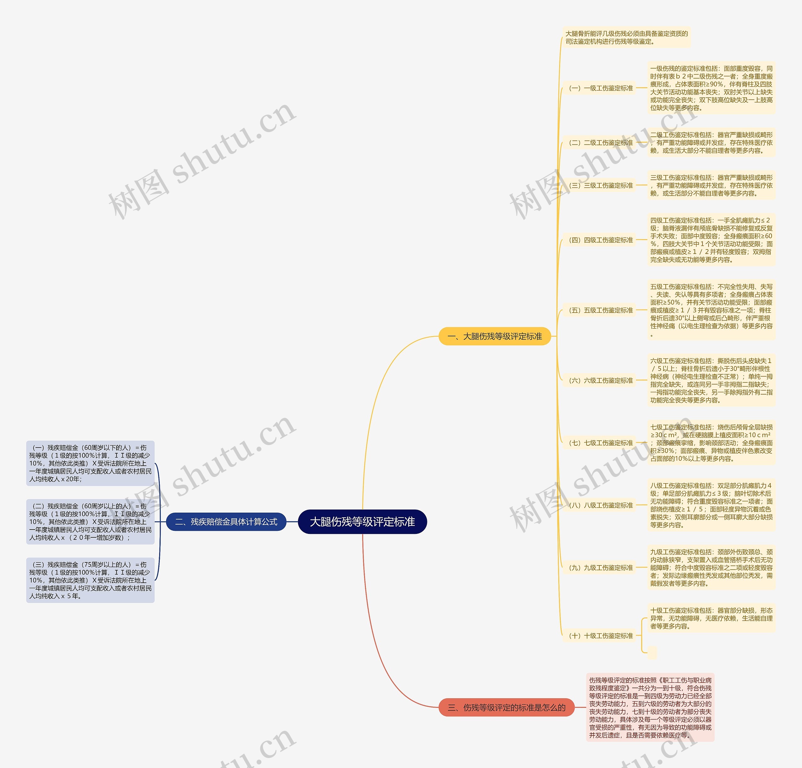 大腿伤残等级评定标准思维导图